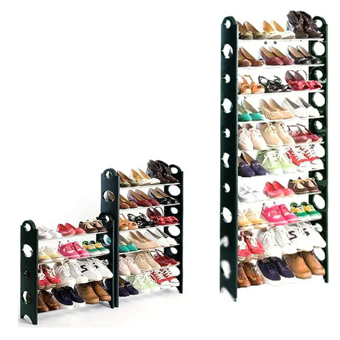 10 Tier Black Shoe Stackable Storage Rack - Capacity for 30 Pairs Shoes