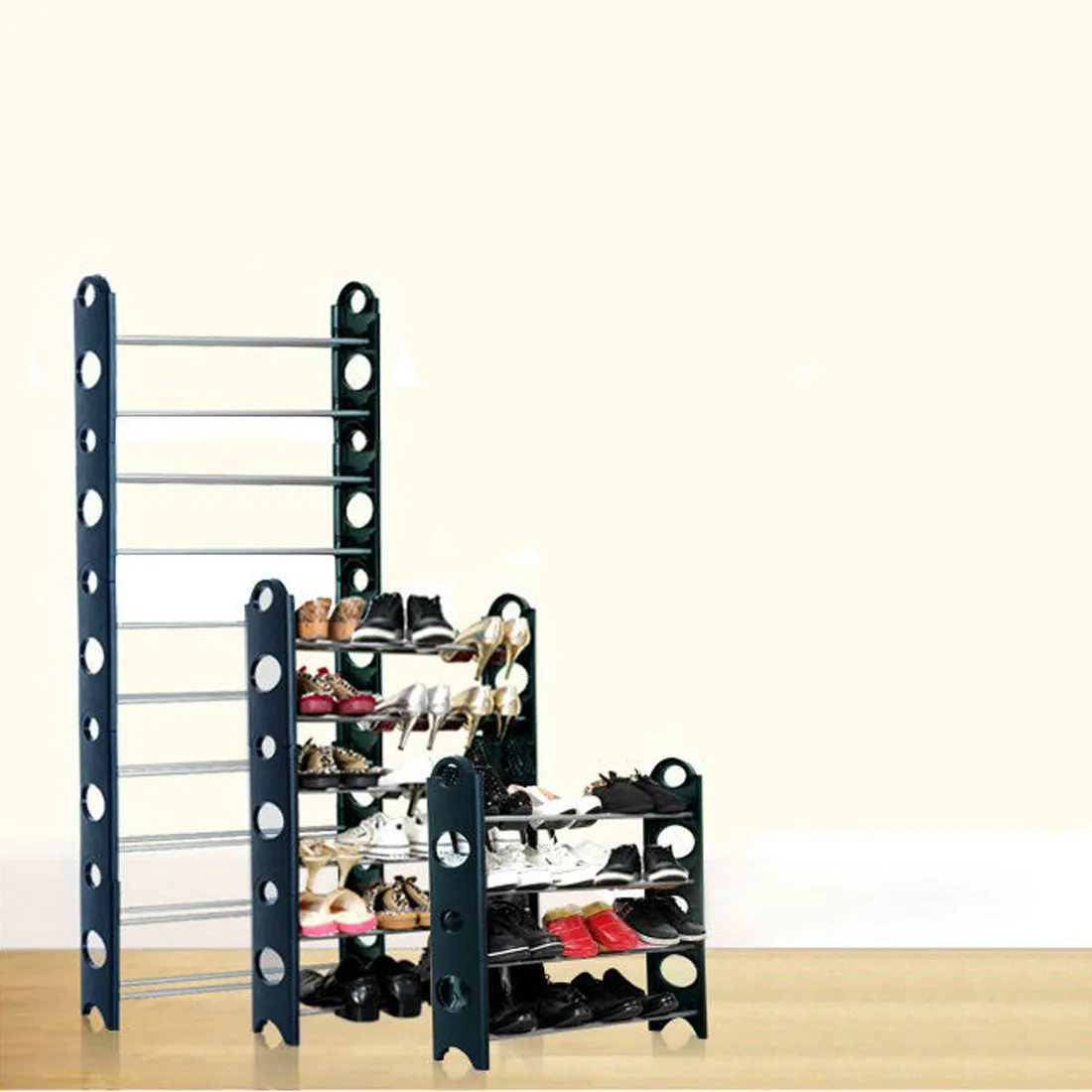 10 Tier Black Shoe Stackable Storage Rack - Capacity for 30 Pairs Shoes