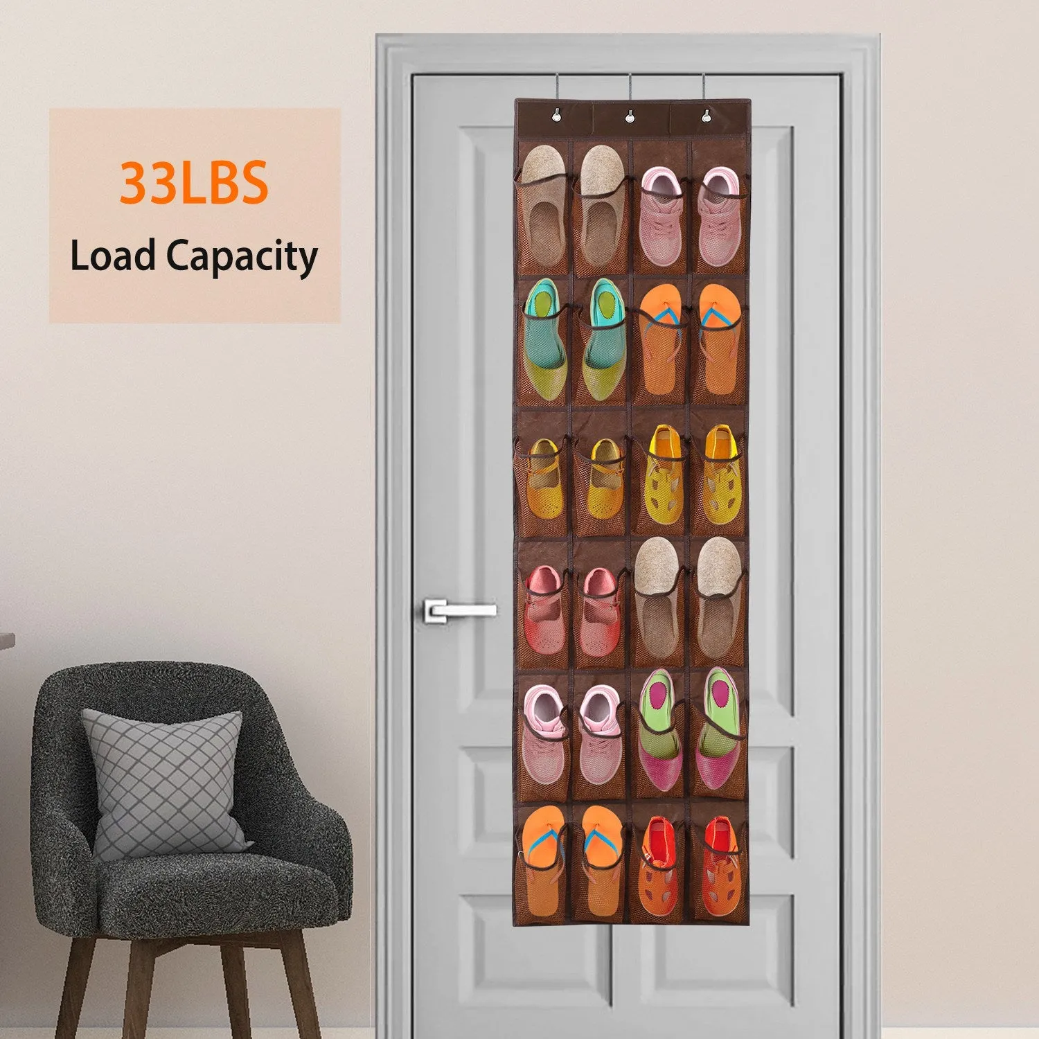 24 Pockets Over the Door Shoe Rack