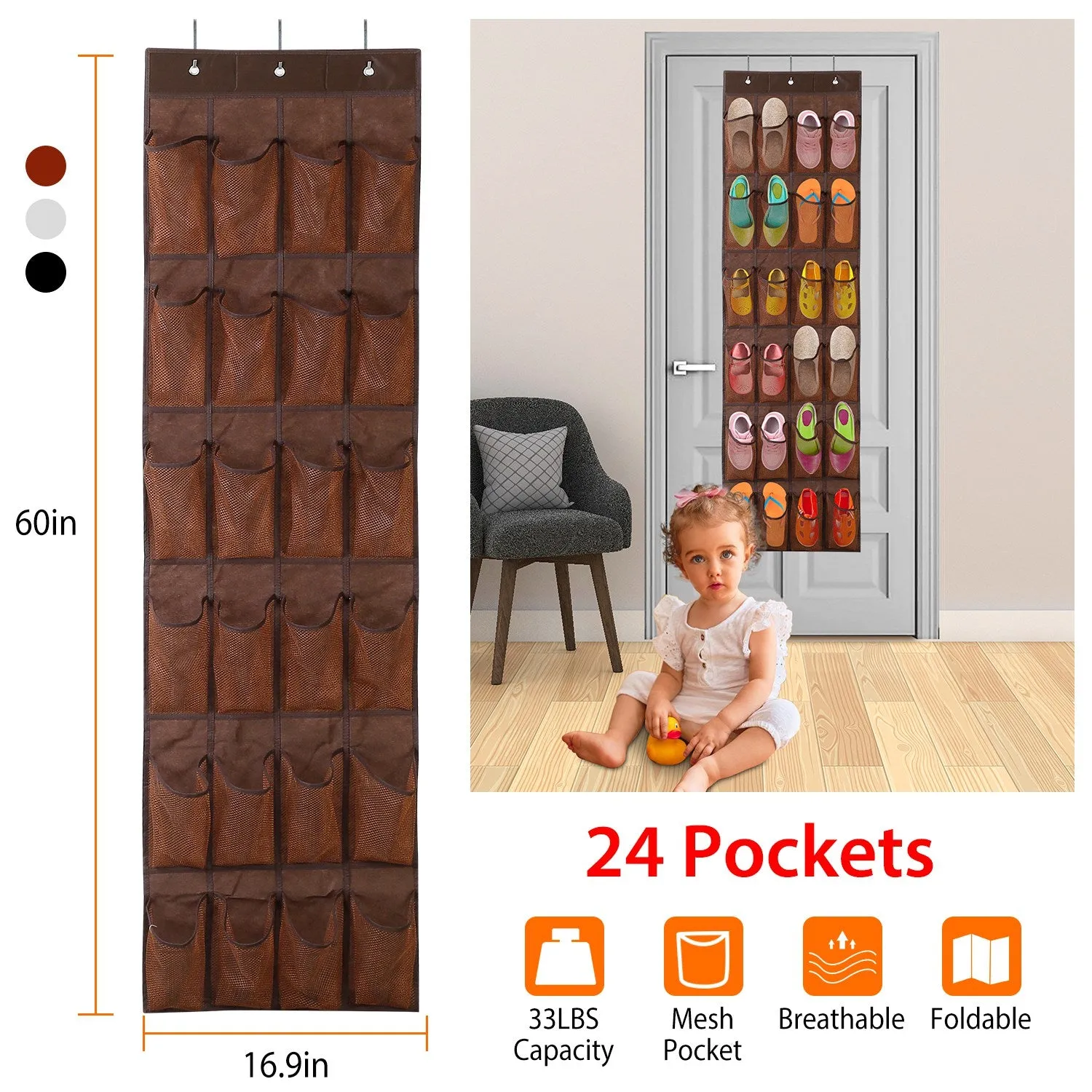 24 Pockets Over the Door Shoe Rack