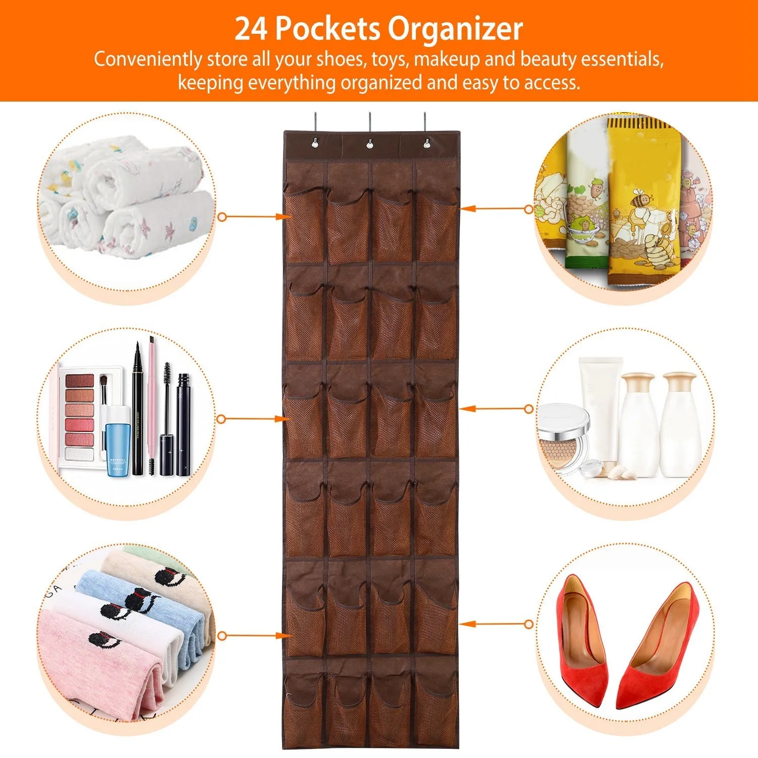 24 Pockets Over the Door Shoe Rack