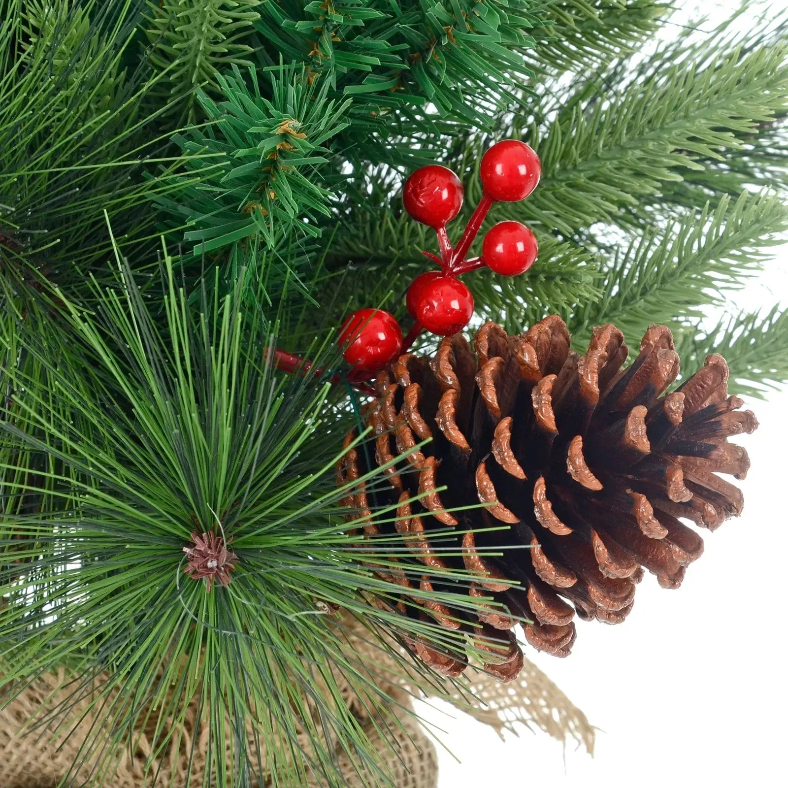 2ft (60cm) Christmas Tree Red Berries Cones Mixed Pine Jute Base