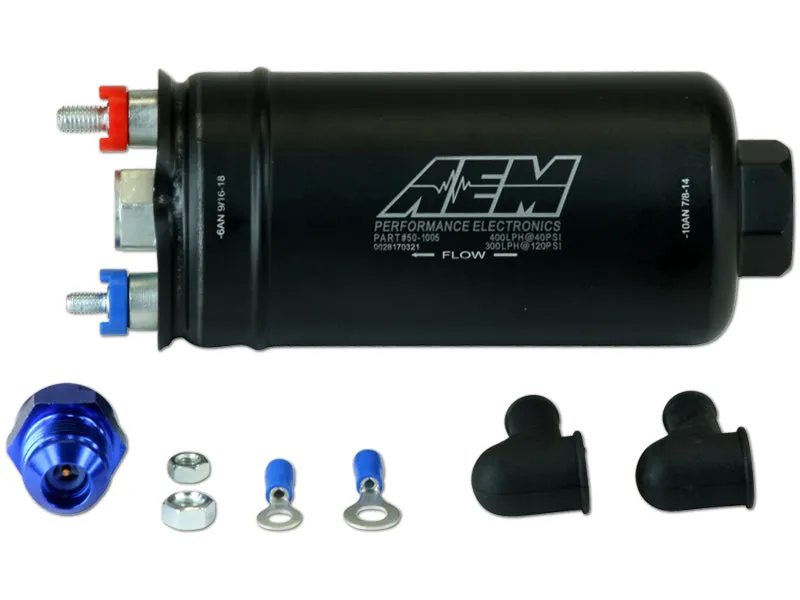 AEM 400lph AN Fittings Inline High Flow Fuel Pump 044 Style E85 - 50-1005