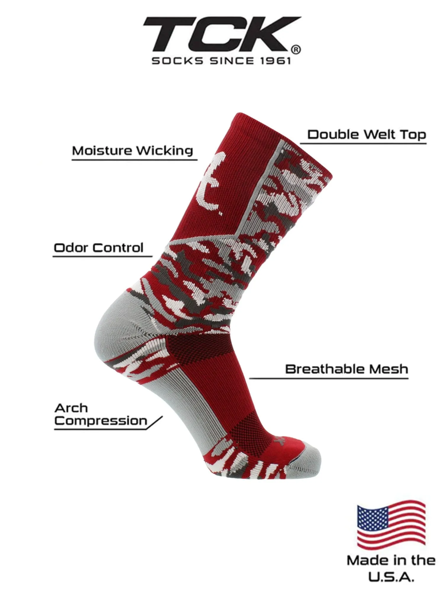 Alabama Crimson Tide Woodland Camo Crew Socks