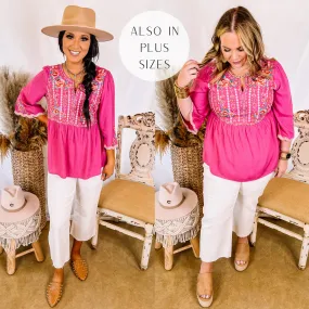 Already Mine 3/4 Bell Sleeve Embroidered Babydoll Top in Pink