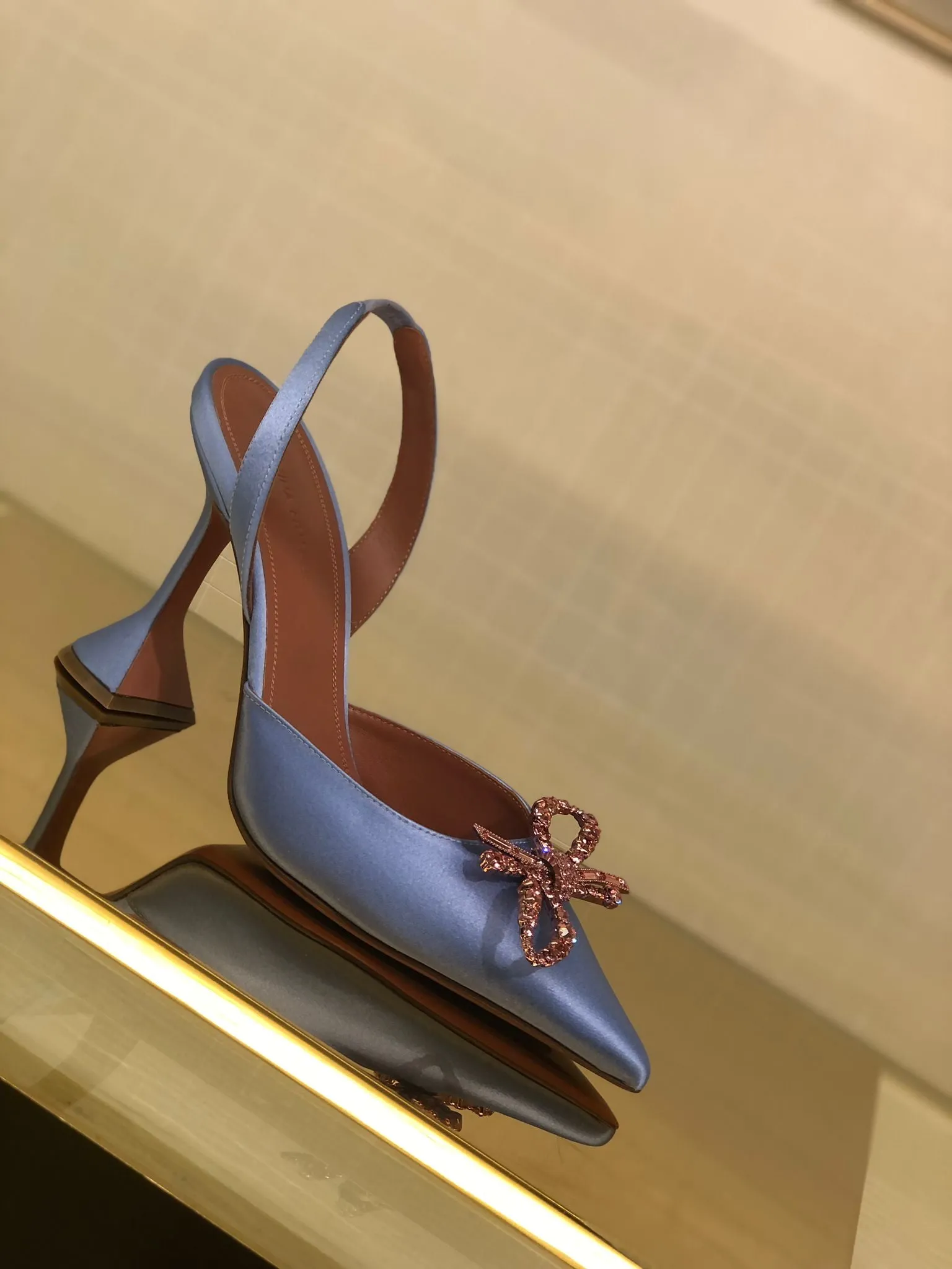 Amina Muaddi Rosie Satin Slingback Pumps (Pale Blue)