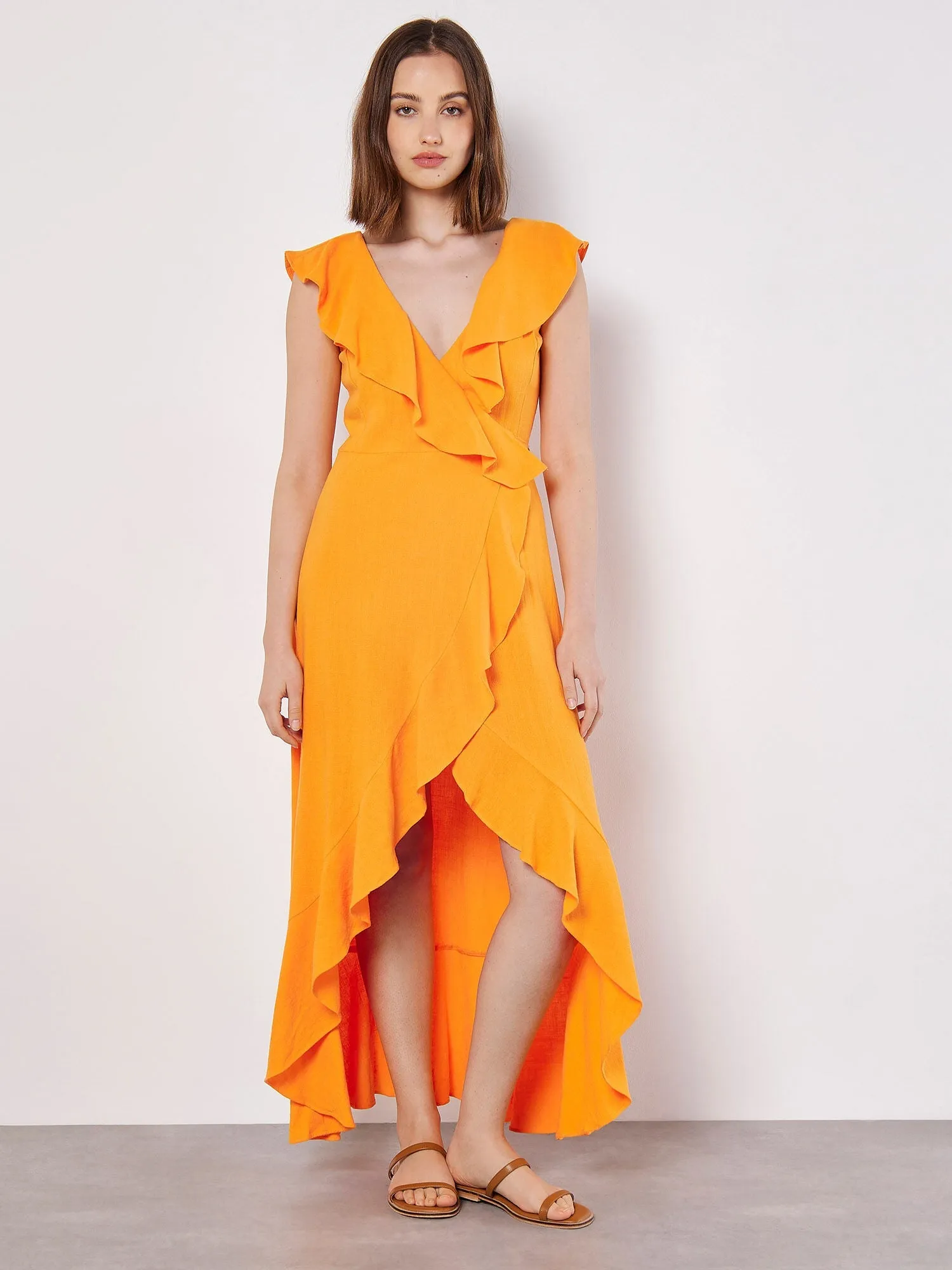 APRICOT - Ruffle Wrap Hi-Lo Linen Mix Dress - 828582 - FINAL SALE