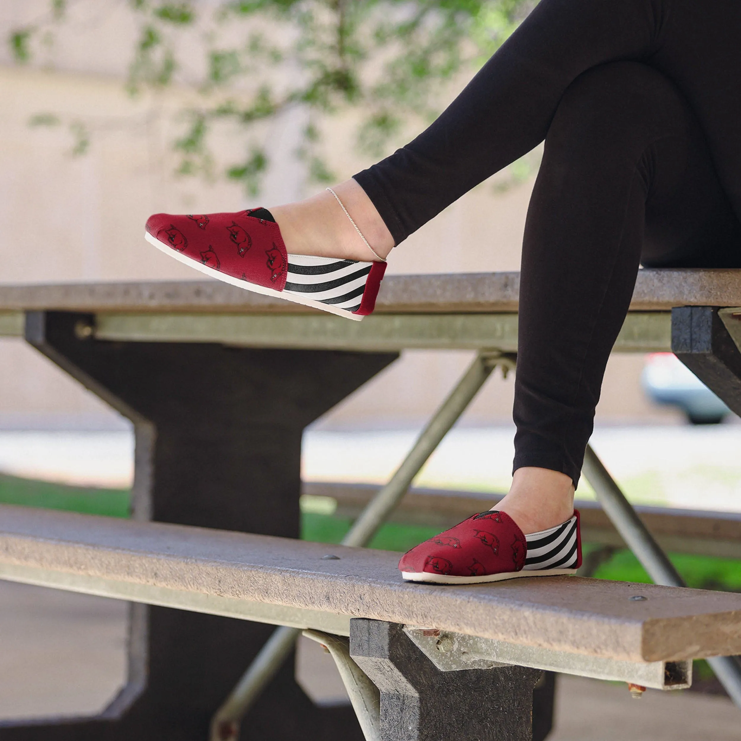 Arkansas Razorbacks Womens Stripe Canvas Shoe