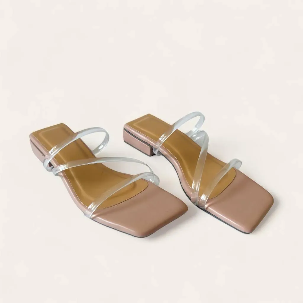 ASHLEY Soft Clear Strappy Slip-On 1” Block Heels