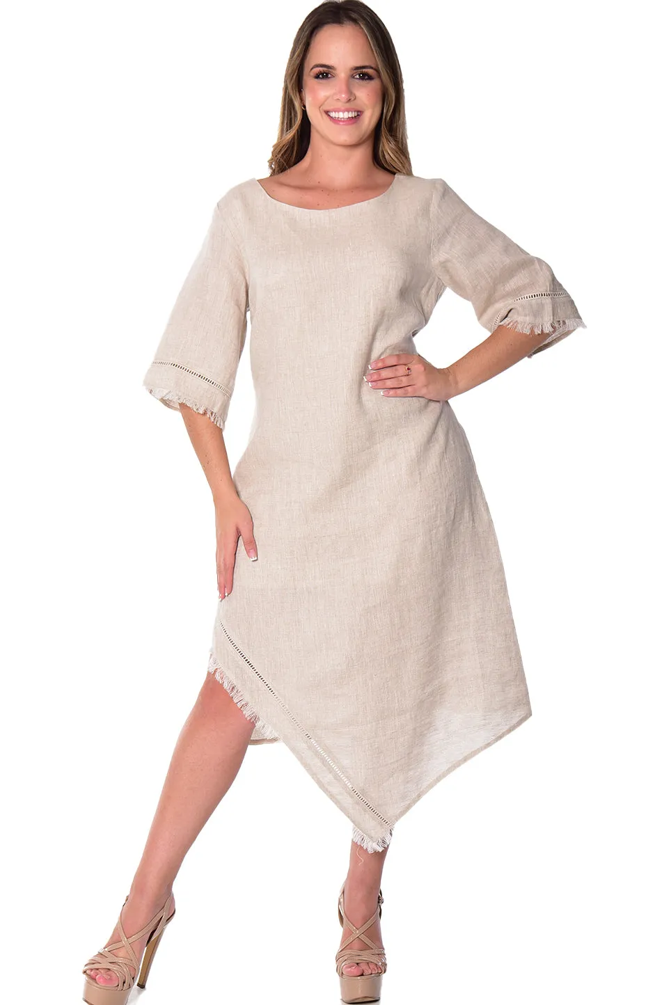 Azucar Ladies 3/4 Sleeve Handkerchief Hem Dress- LLWD2084