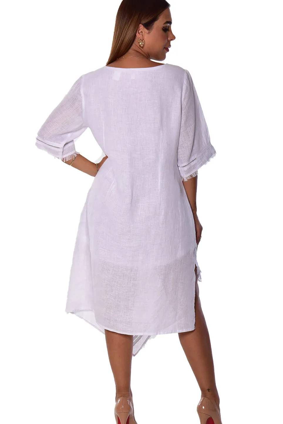 Azucar Ladies 3/4 Sleeve Handkerchief Hem Dress- LLWD2084