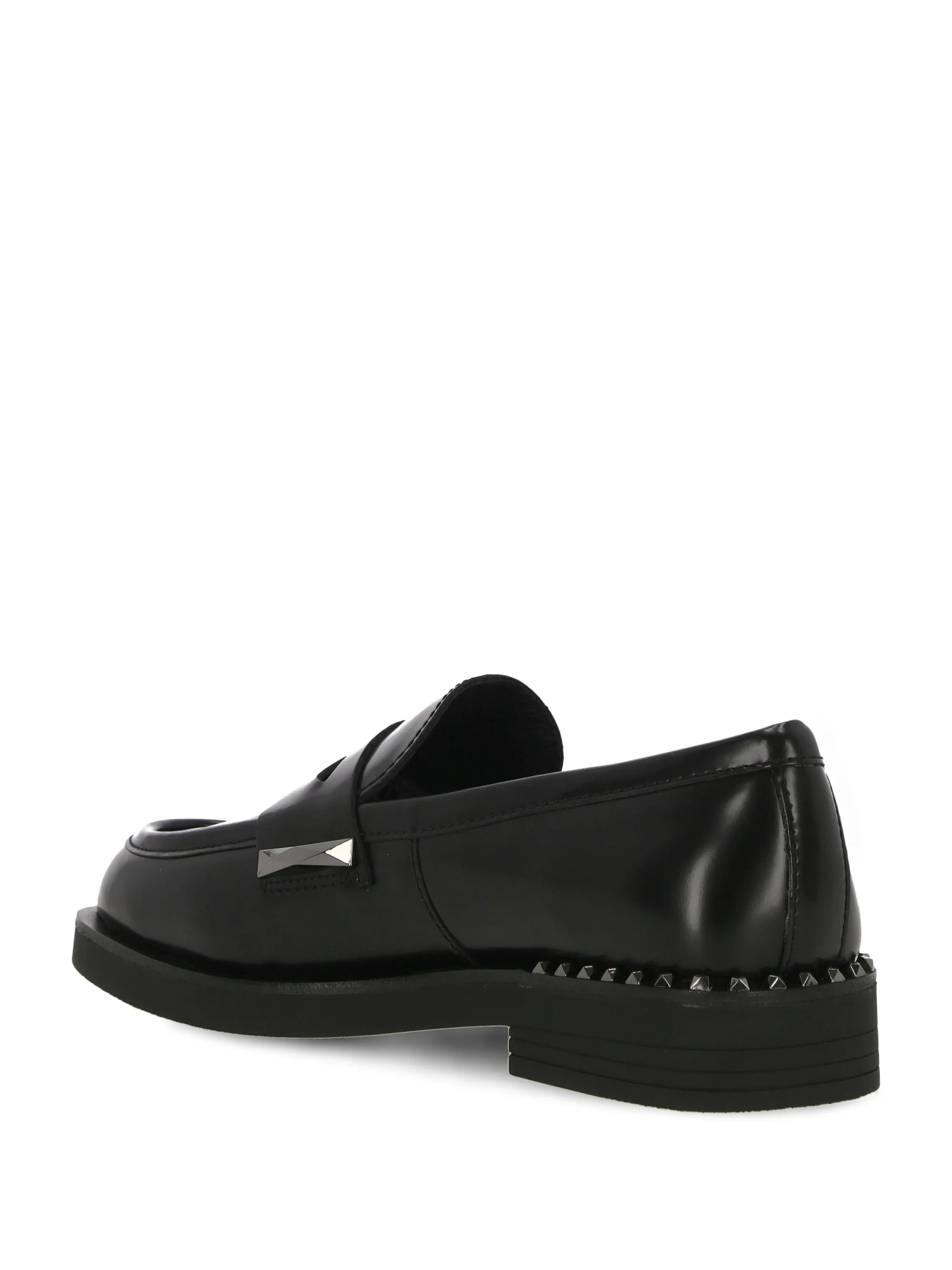 Black Calf Leather Spike Flat Shoes