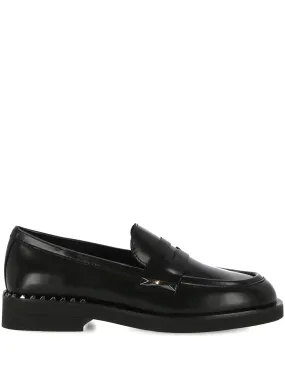 Black Calf Leather Spike Flat Shoes