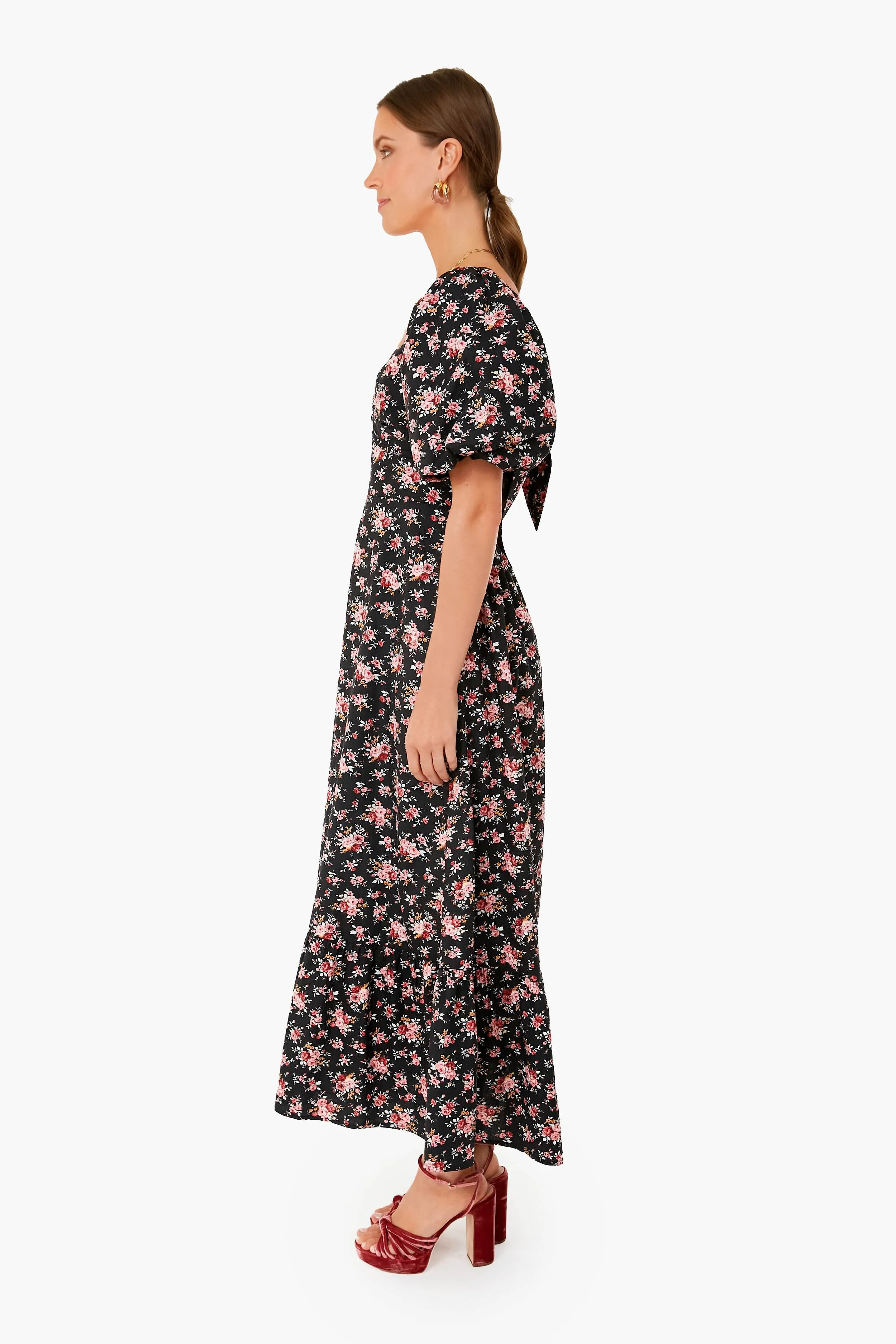 Black Floral Seaport Midi Dress