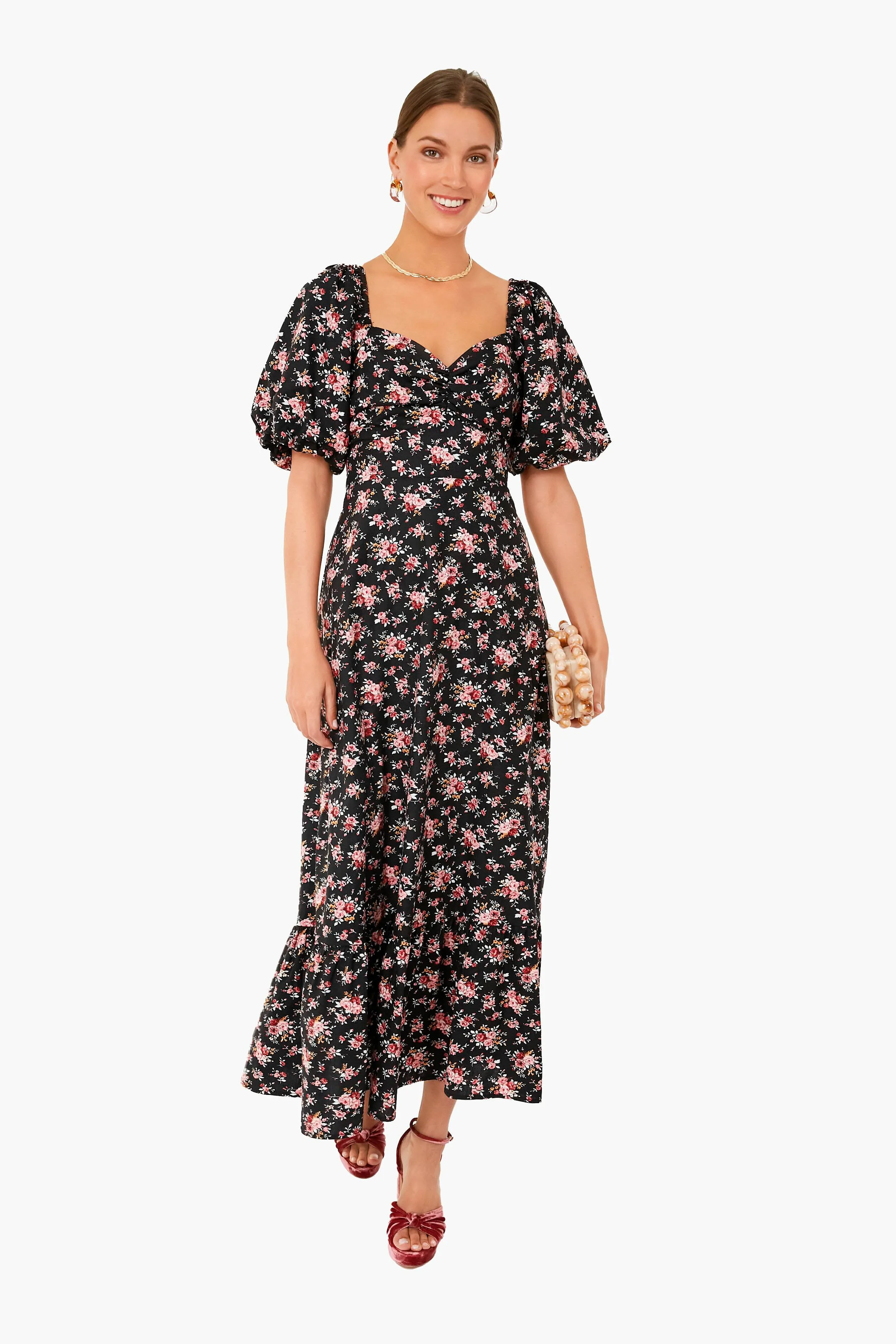 Black Floral Seaport Midi Dress