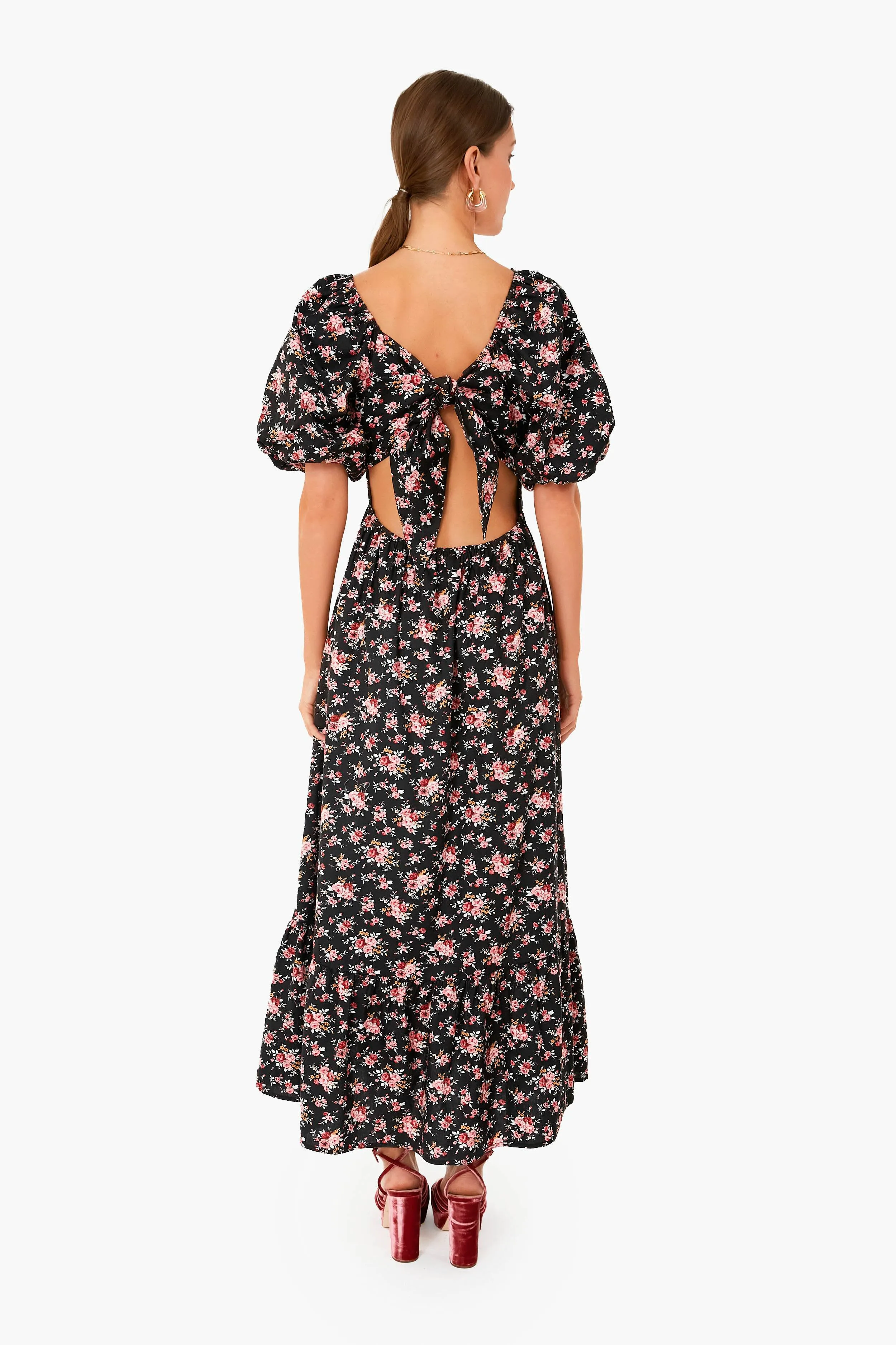 Black Floral Seaport Midi Dress