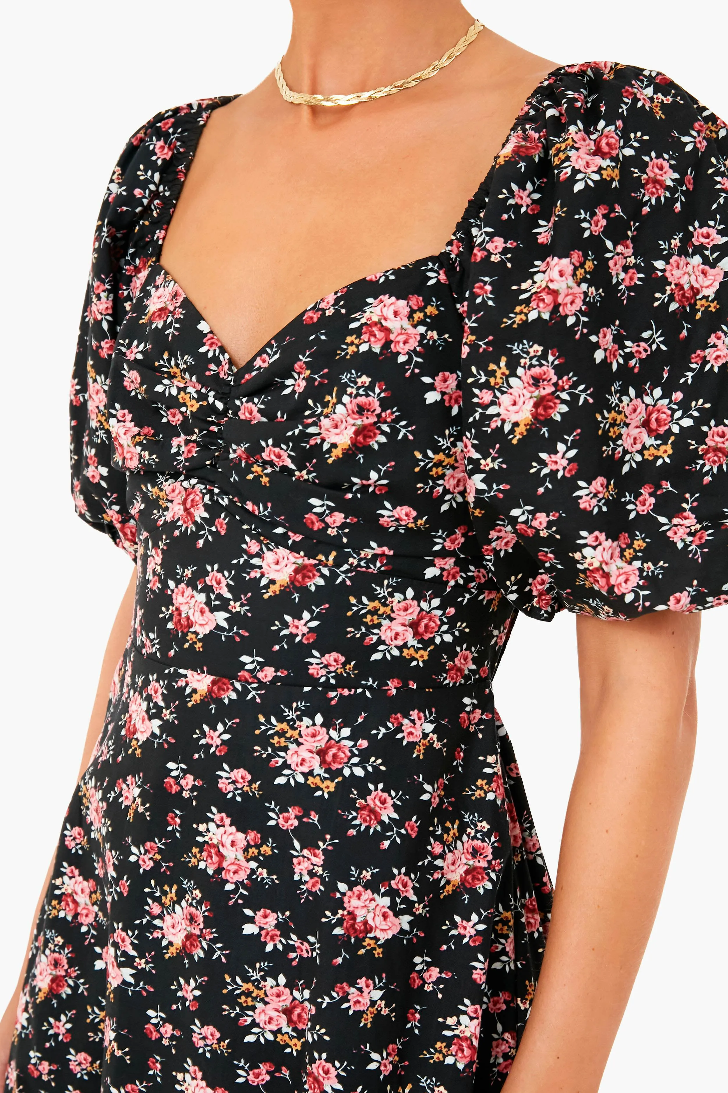 Black Floral Seaport Midi Dress