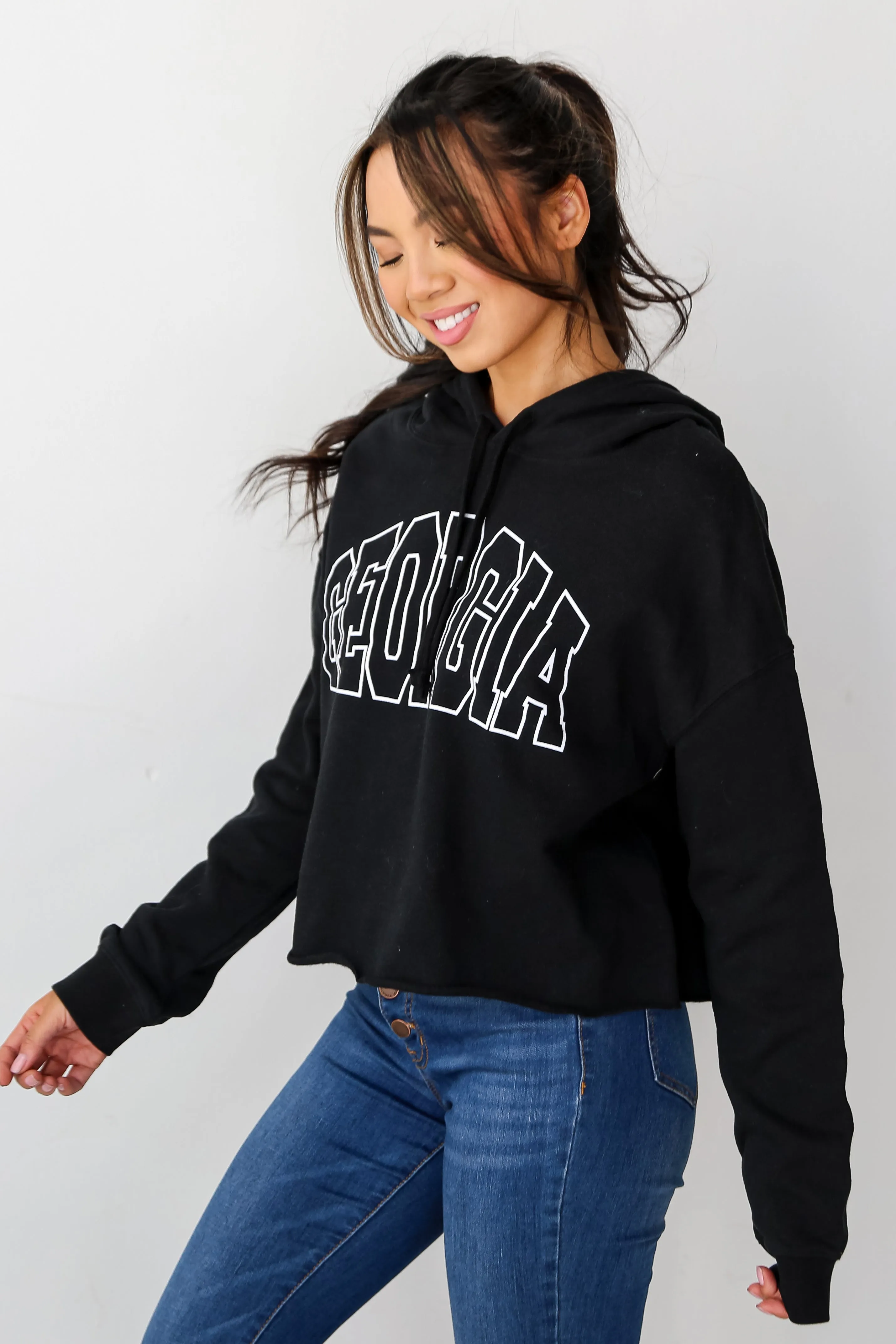 Black Georgia Cropped Hoodie