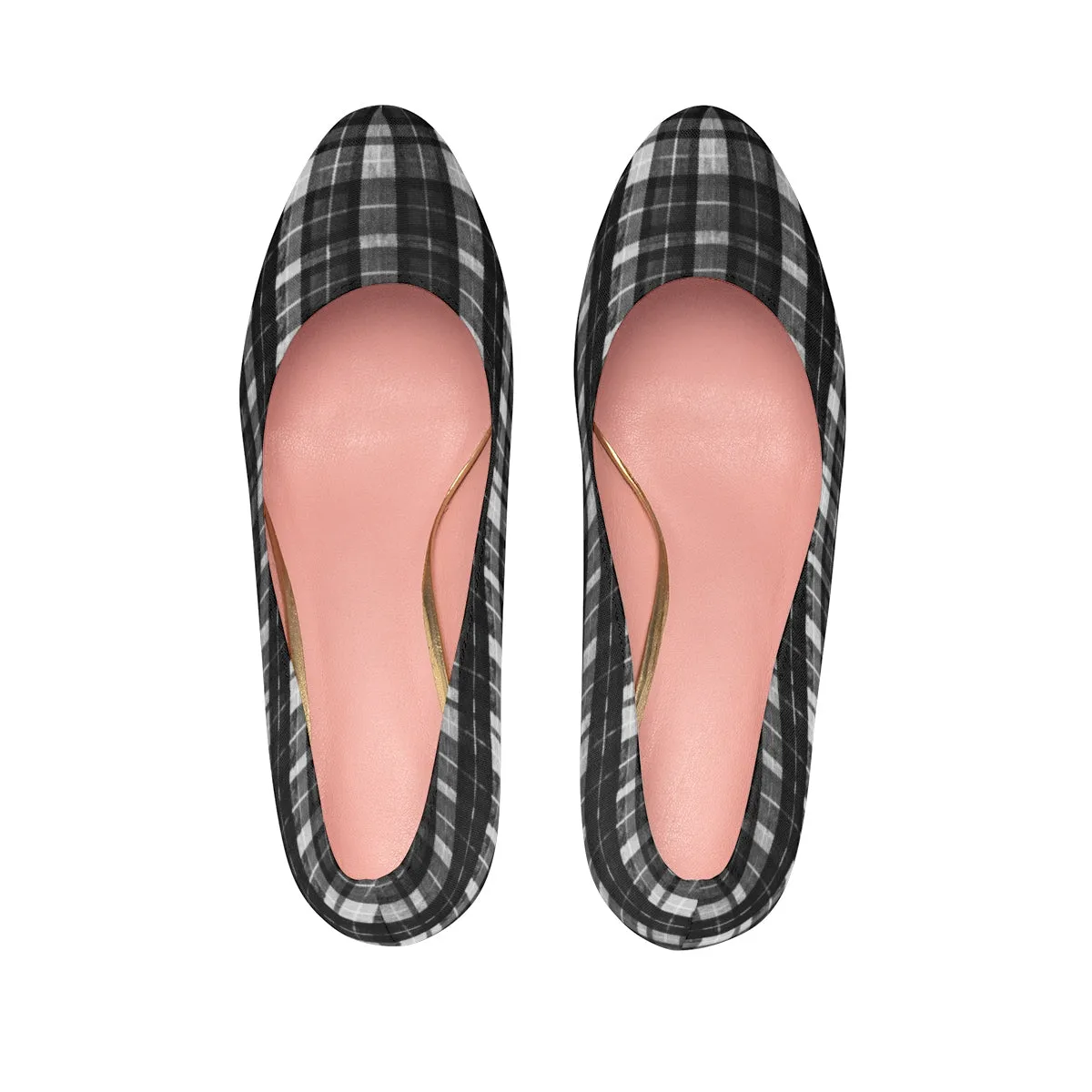 Black Plaid Women's Pumps, Tartan Print Women's Platform Heels Stilettos (US Size: 5-11)