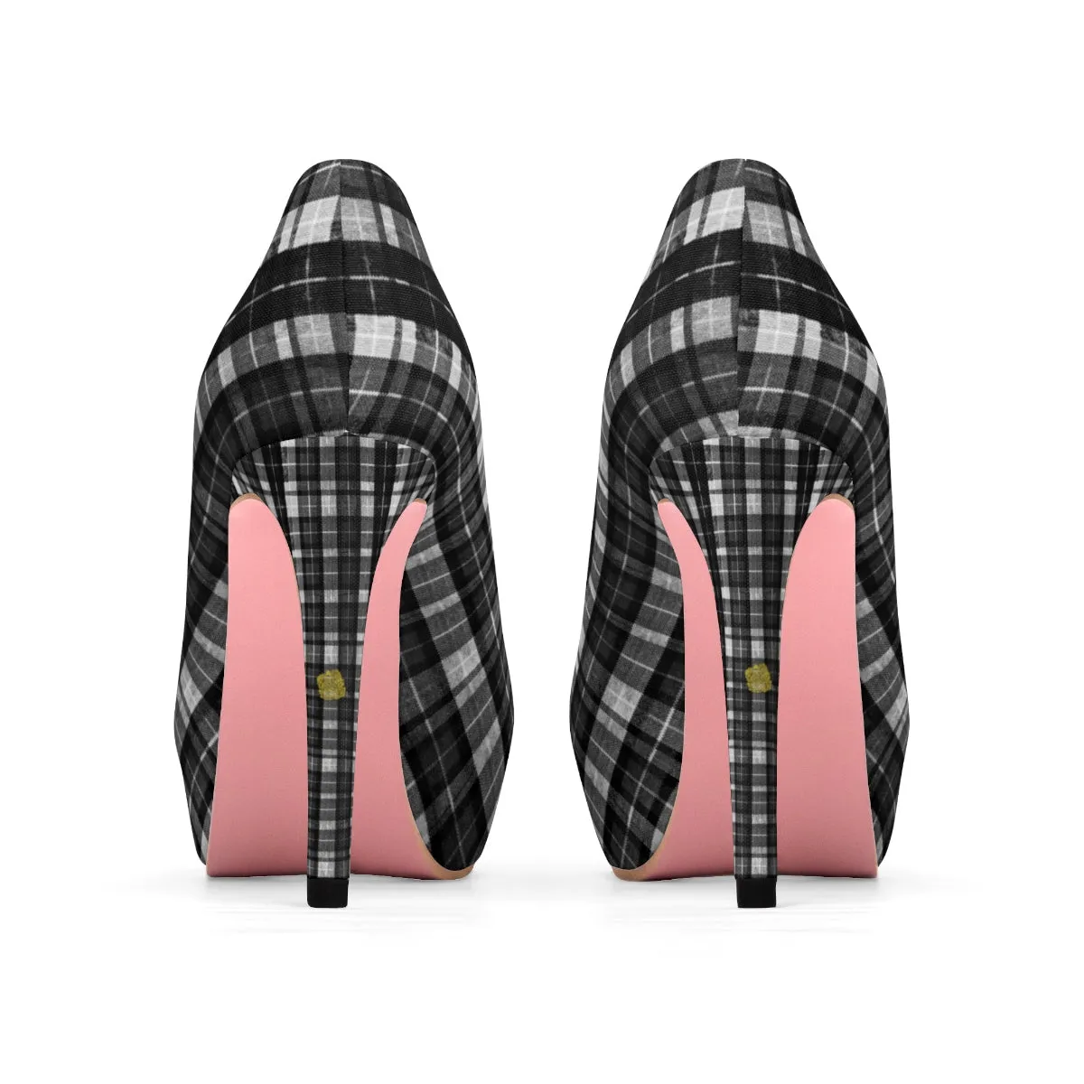 Black Plaid Women's Pumps, Tartan Print Women's Platform Heels Stilettos (US Size: 5-11)