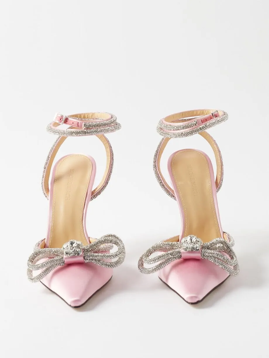 BOW CRYSTAL SATIN HEELS IN BLUSH