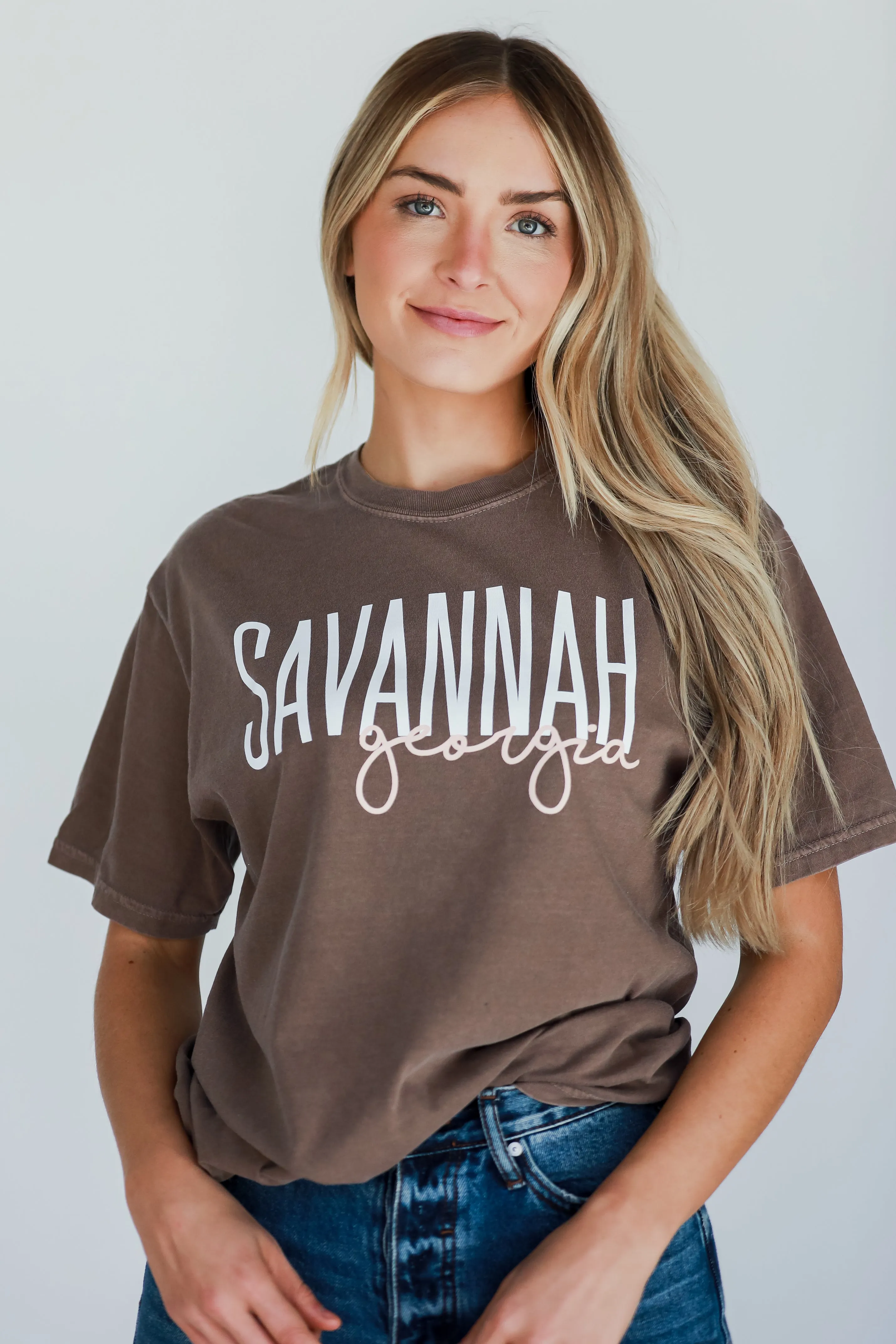 Brown Savannah Georgia Script Tee