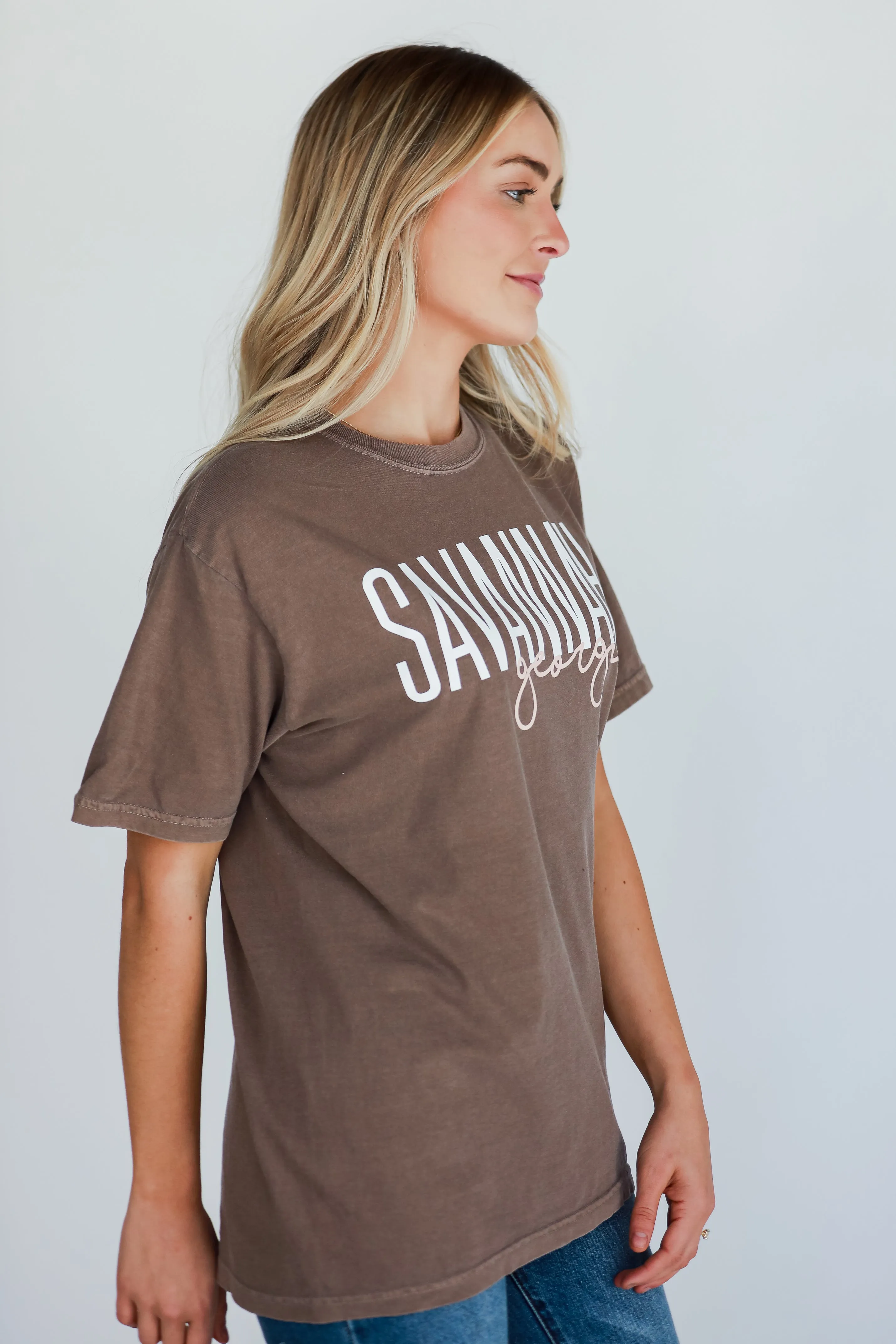 Brown Savannah Georgia Script Tee