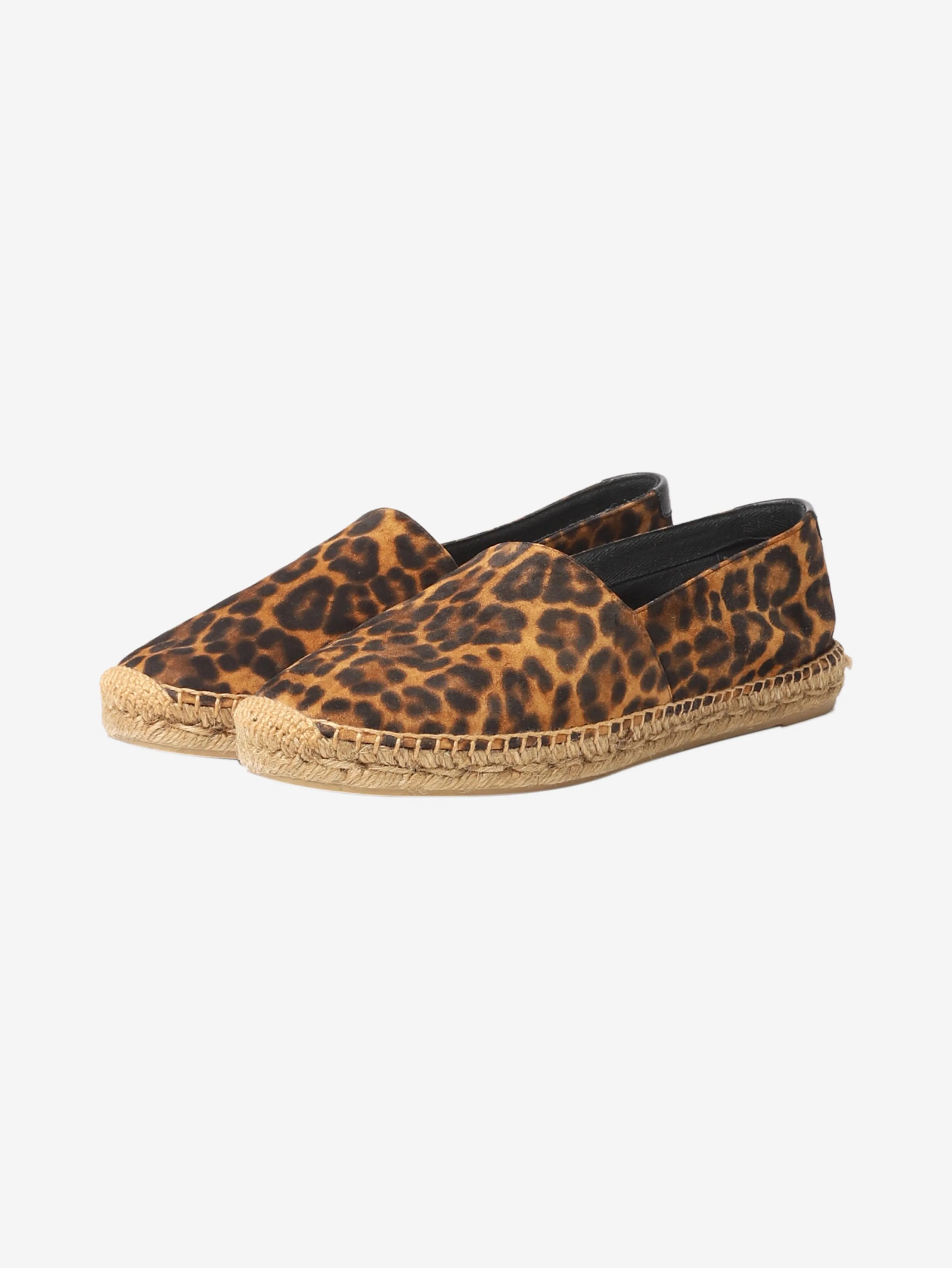 Brown suede leopard print espadrilles - size EU 40