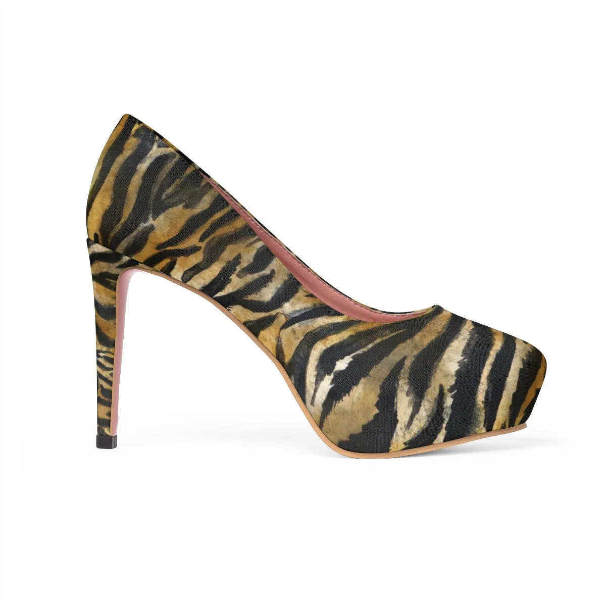 Brown Tiger Stripe High Heels, Women's 4" Best High Heels Pumps Shoes (US Size: 5-11)