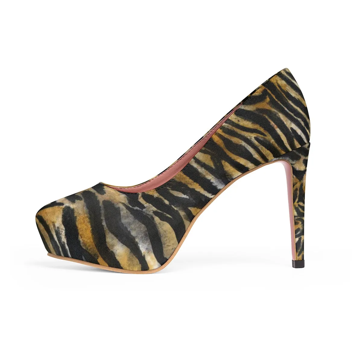 Brown Tiger Stripe High Heels, Women's 4" Best High Heels Pumps Shoes (US Size: 5-11)