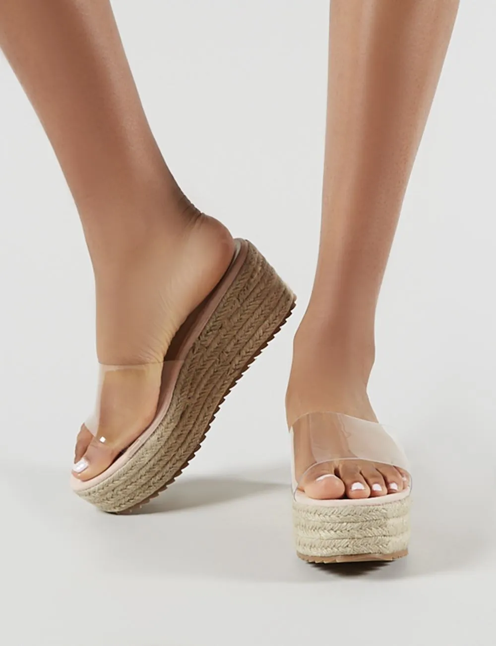 Cami Flatform Espadrille Sliders in Clear Perspex