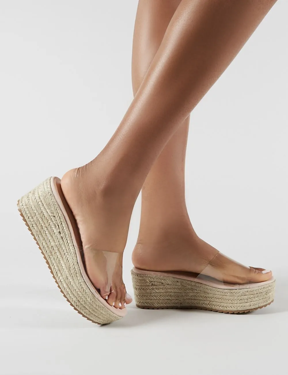 Cami Flatform Espadrille Sliders in Clear Perspex