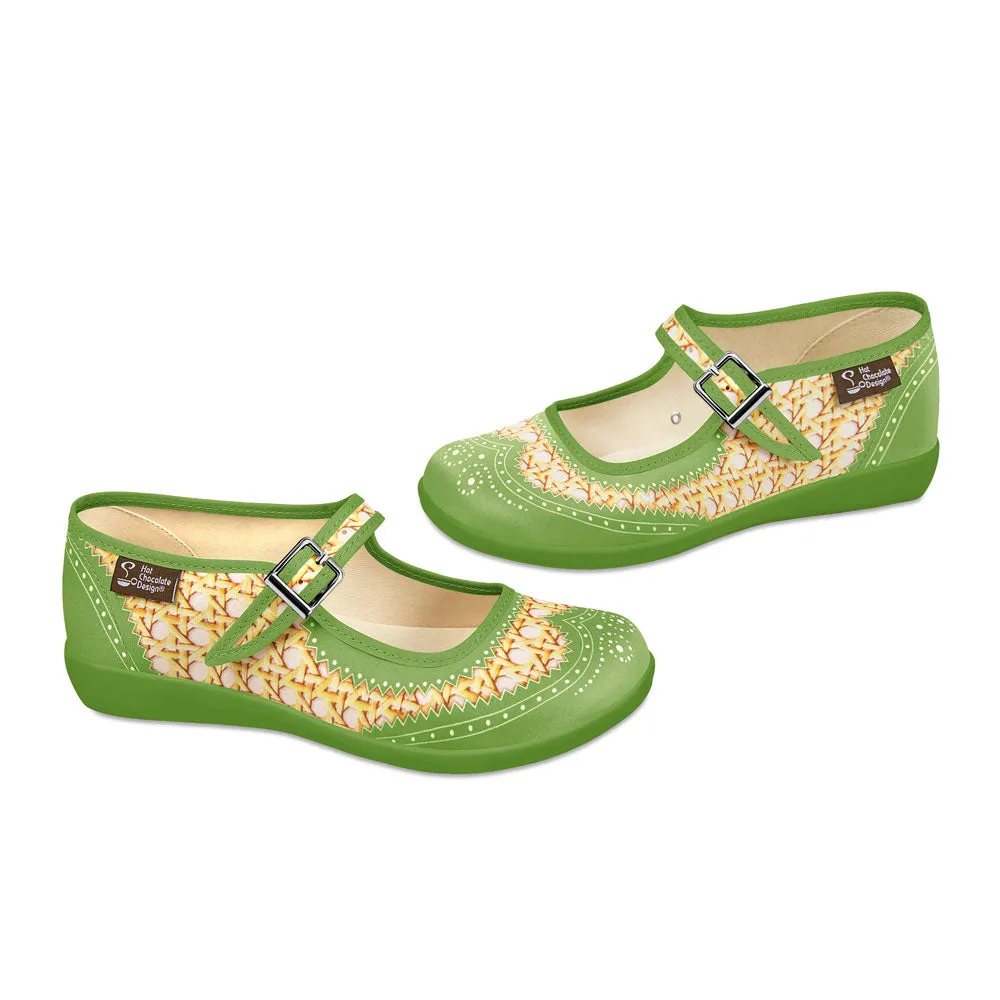 Chocolaticas® Havana Rattan Green Women's Mary Jane Flat