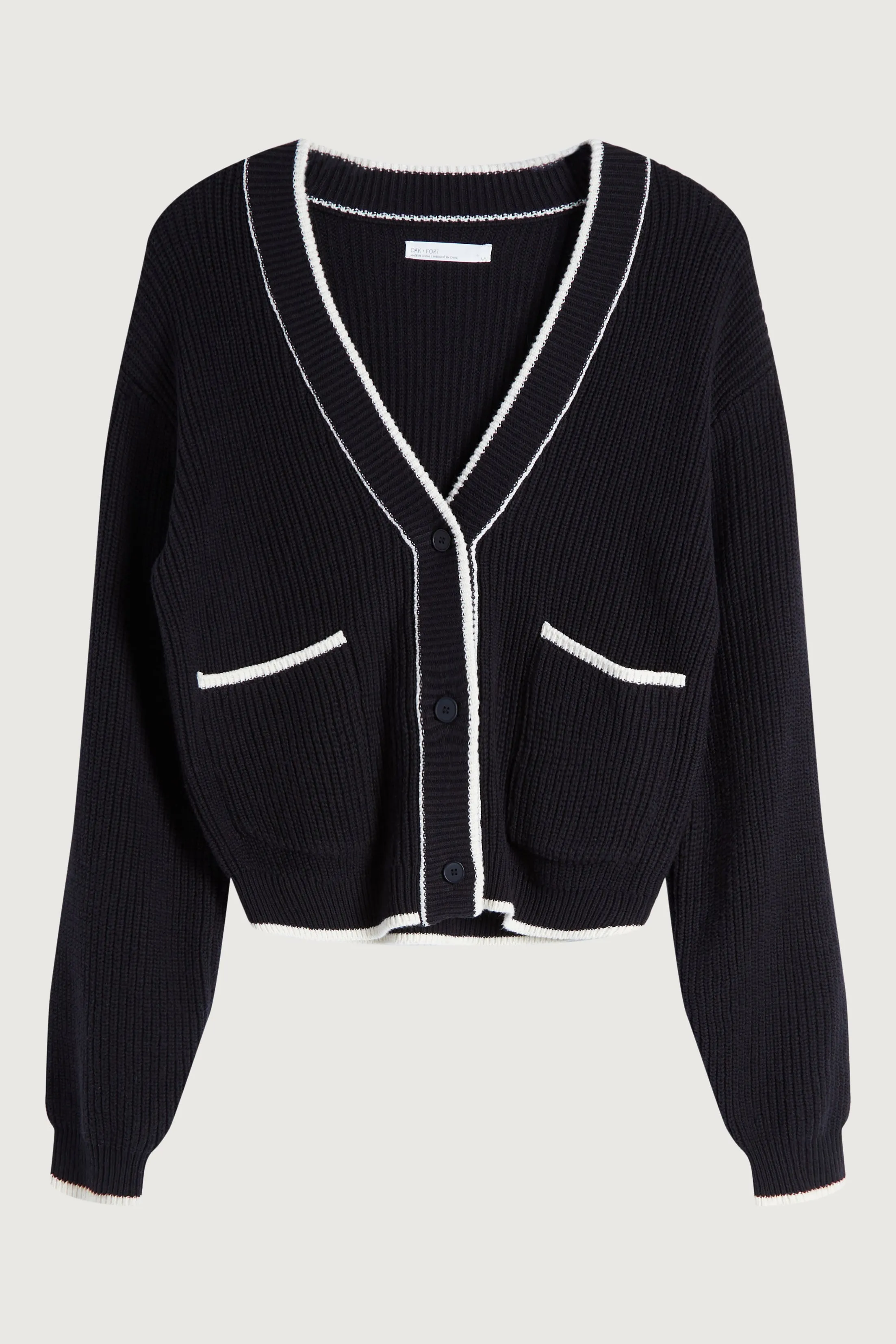 CONTRAST TRIM VARSITY CARDIGAN