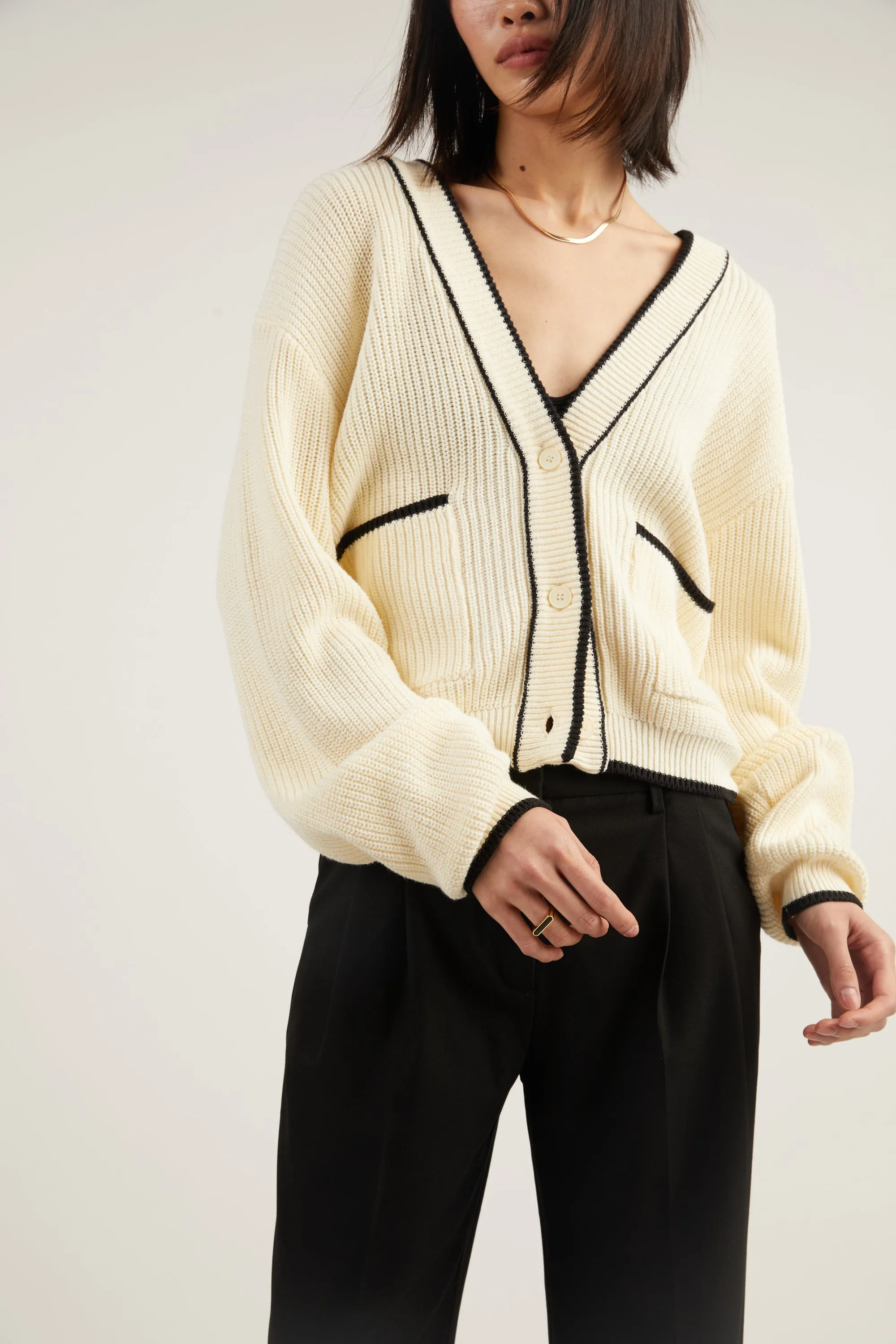 CONTRAST TRIM VARSITY CARDIGAN