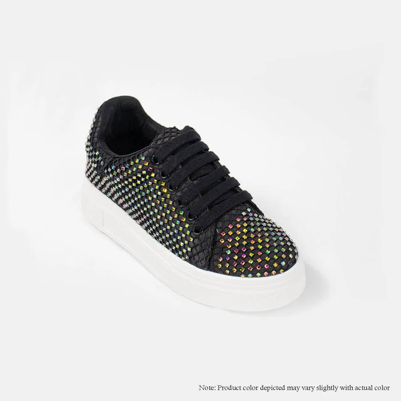 COPE-12 ALL RHINESTONE LYCAR LACE UP SNEAKERS - BLACK