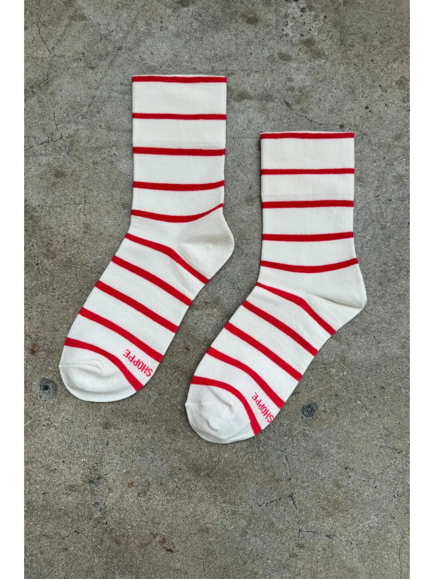 Cream & Red Striped Cotton Ankle Socks