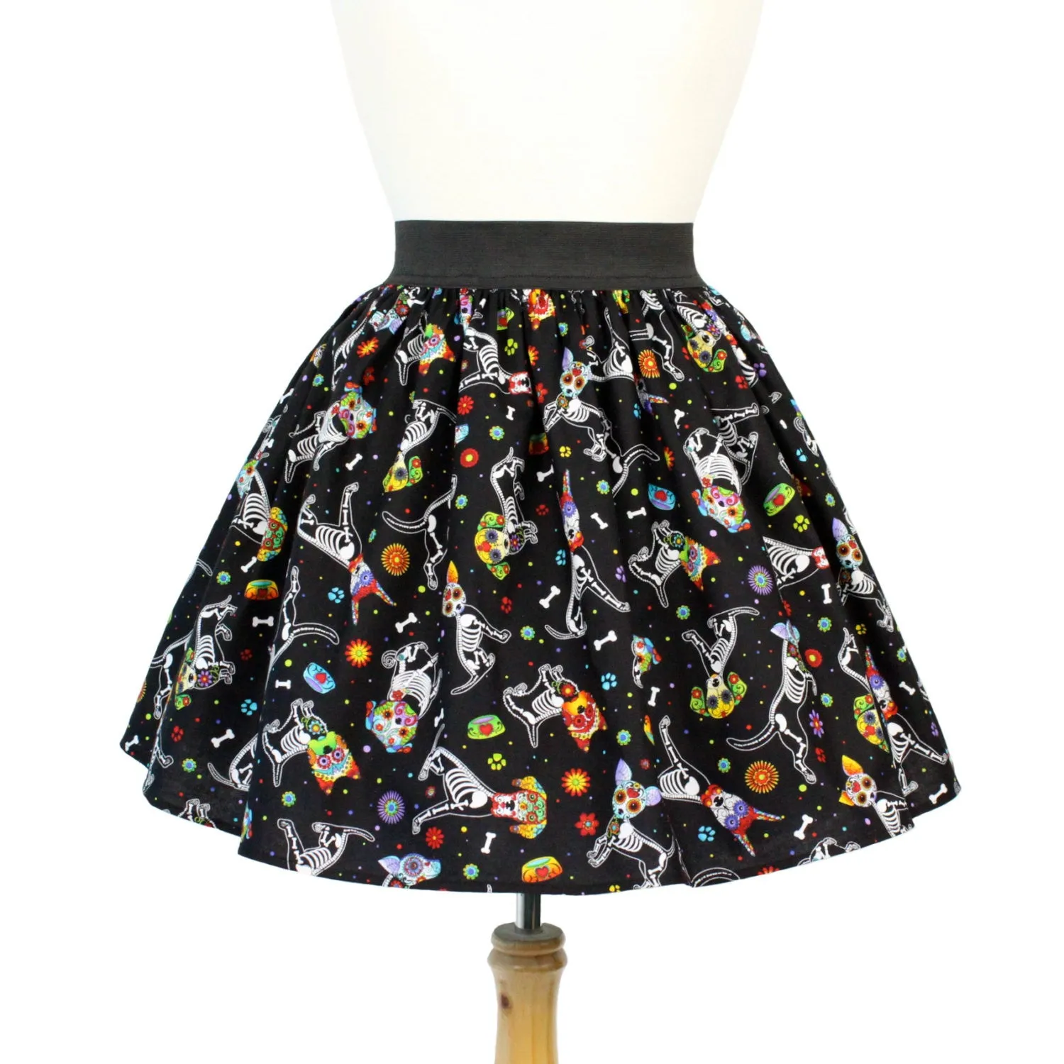 Day of the Dead Dog Pleated Skirt #PS-D331