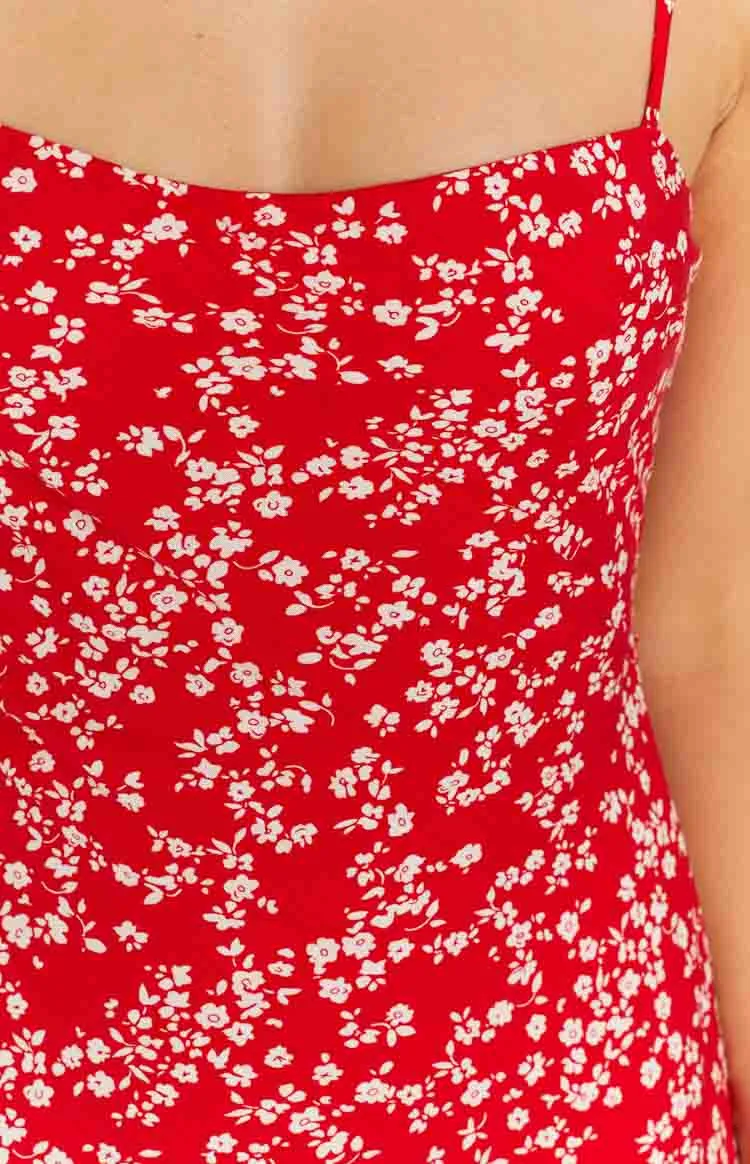 Delphine Red Floral Midi Dress