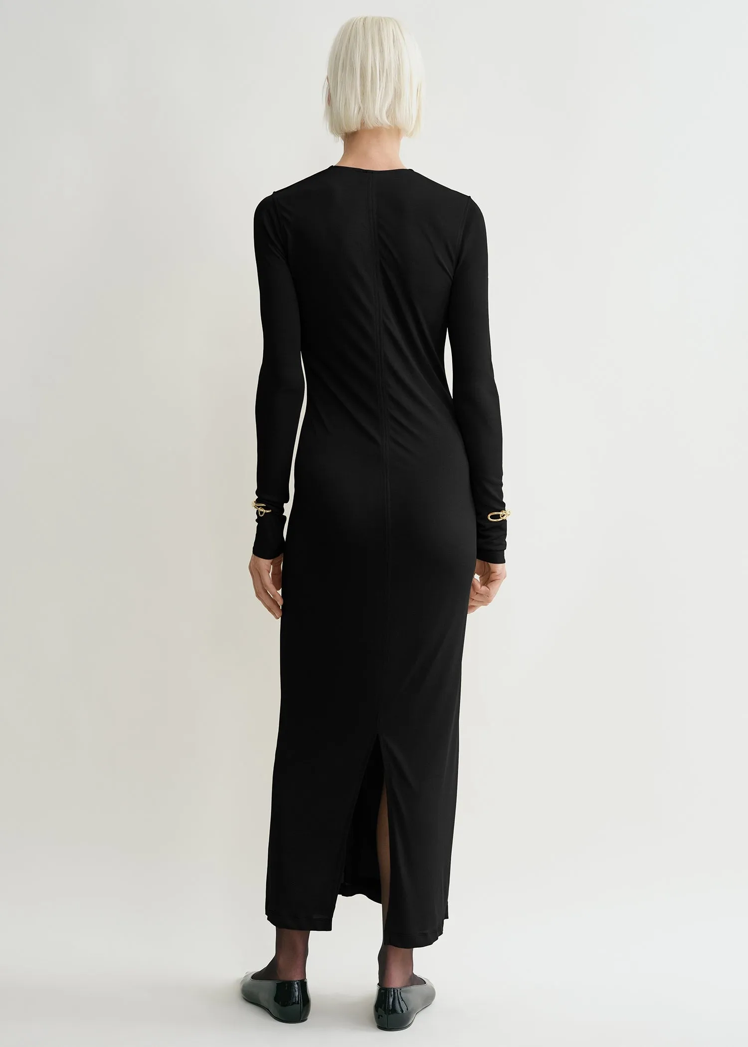 Draped V-neck dress black