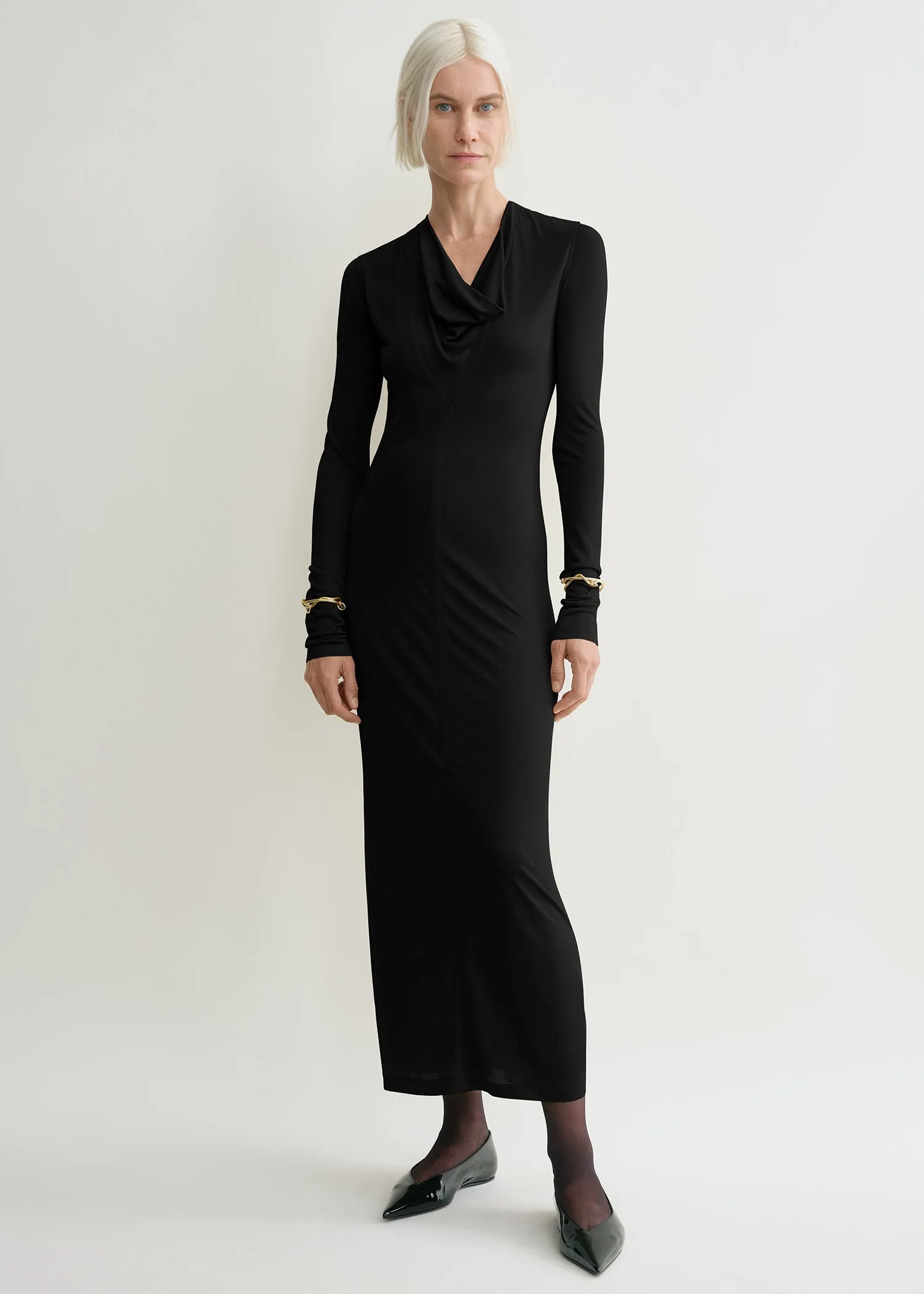 Draped V-neck dress black