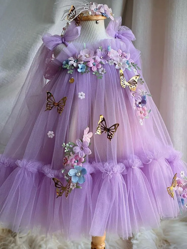 Fairy dress decorated with flowers and butterflies