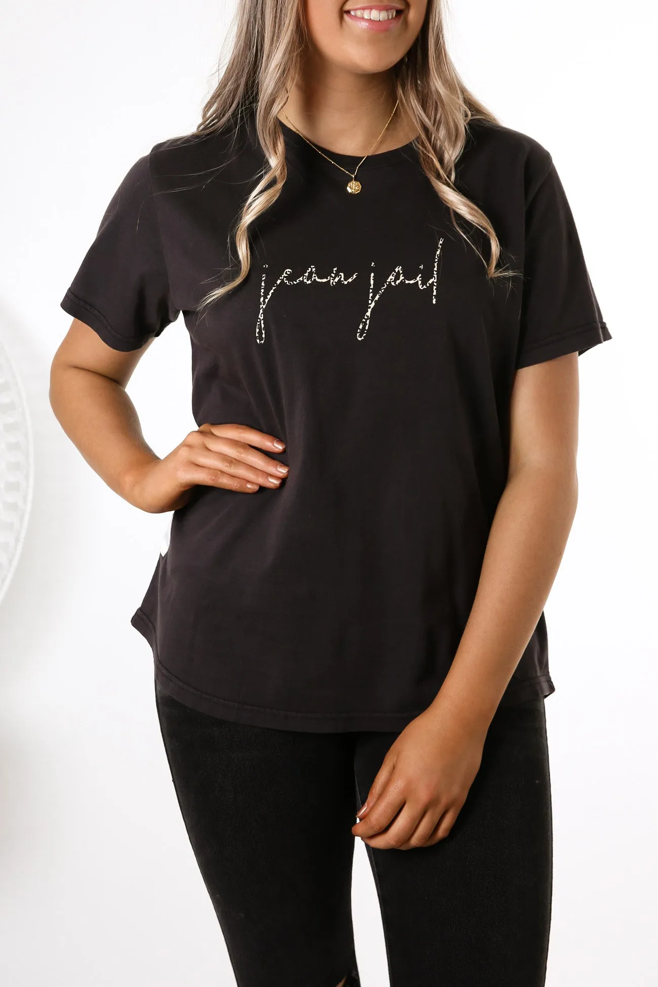 Fearless Tee Washed Black Leopard