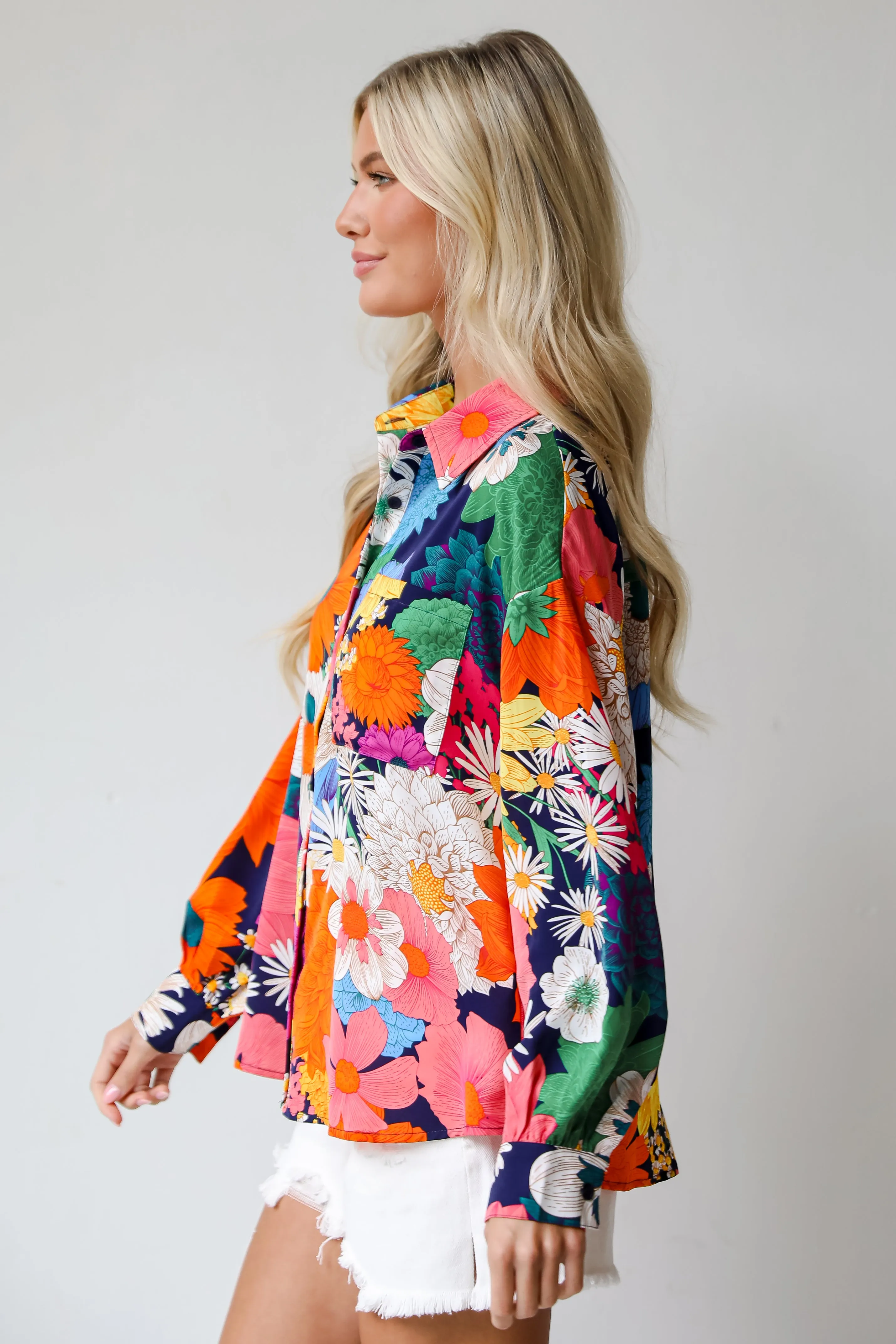 FINAL SALE - Dreamy Effect Navy Floral Blouse