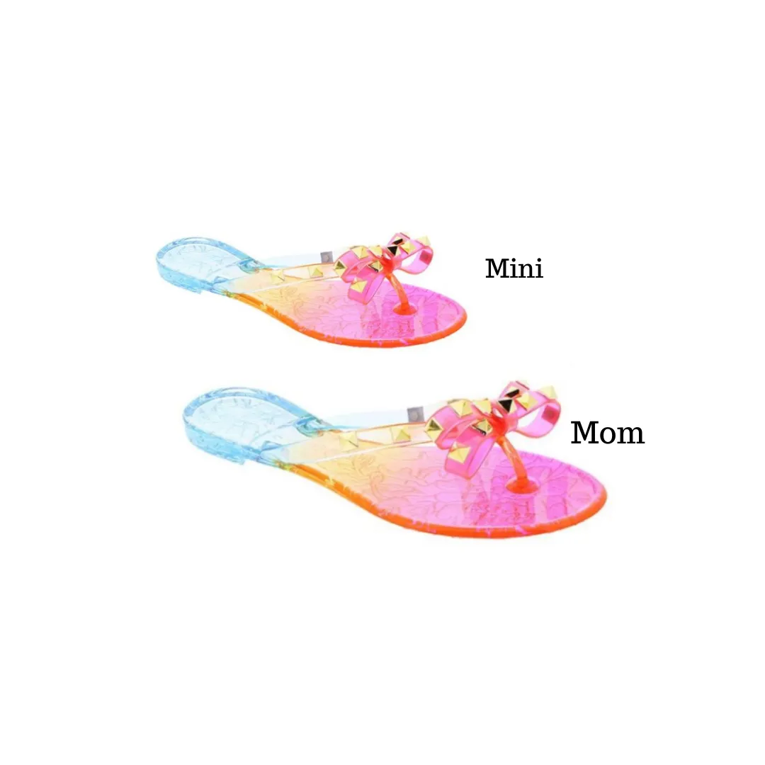 Gold Studded Rainbow Mom and Me BowTie Sandals