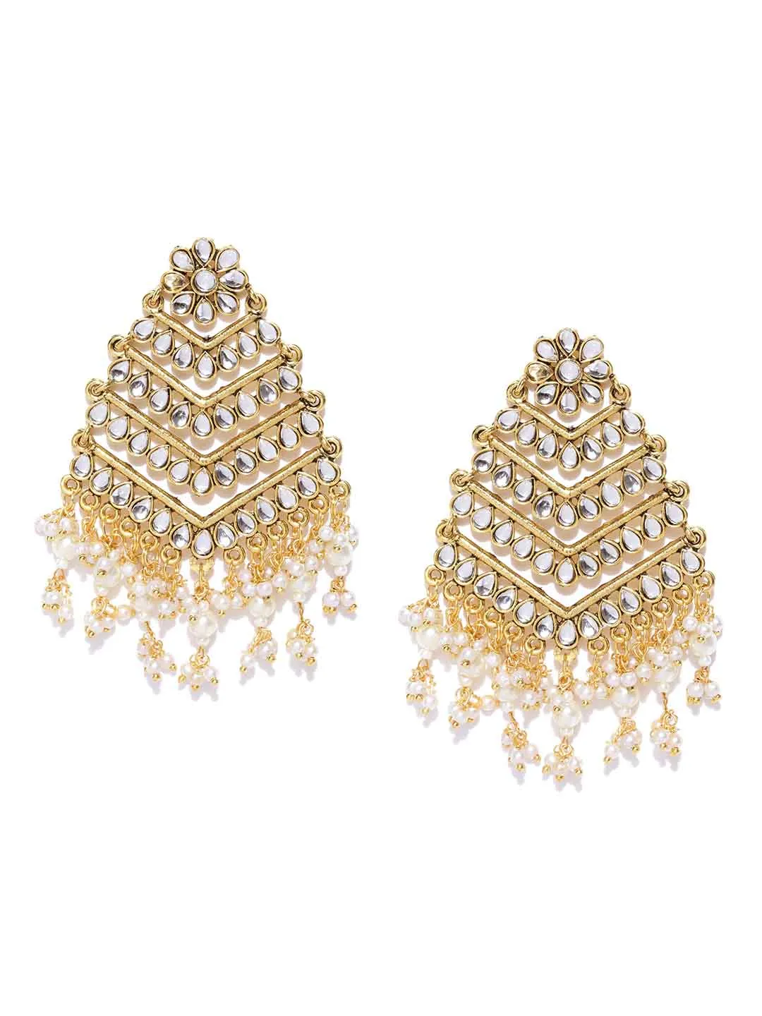 Gold-Toned & Off-White Gold-Plated Kundan Classic Drop Earrings