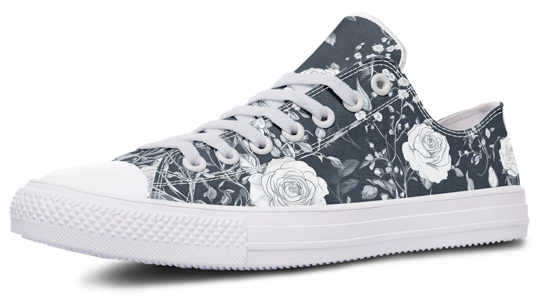 Grey Rose Romance Low Tops - Classic Premium Canvas Shoes with Comfortable and Durable Soles