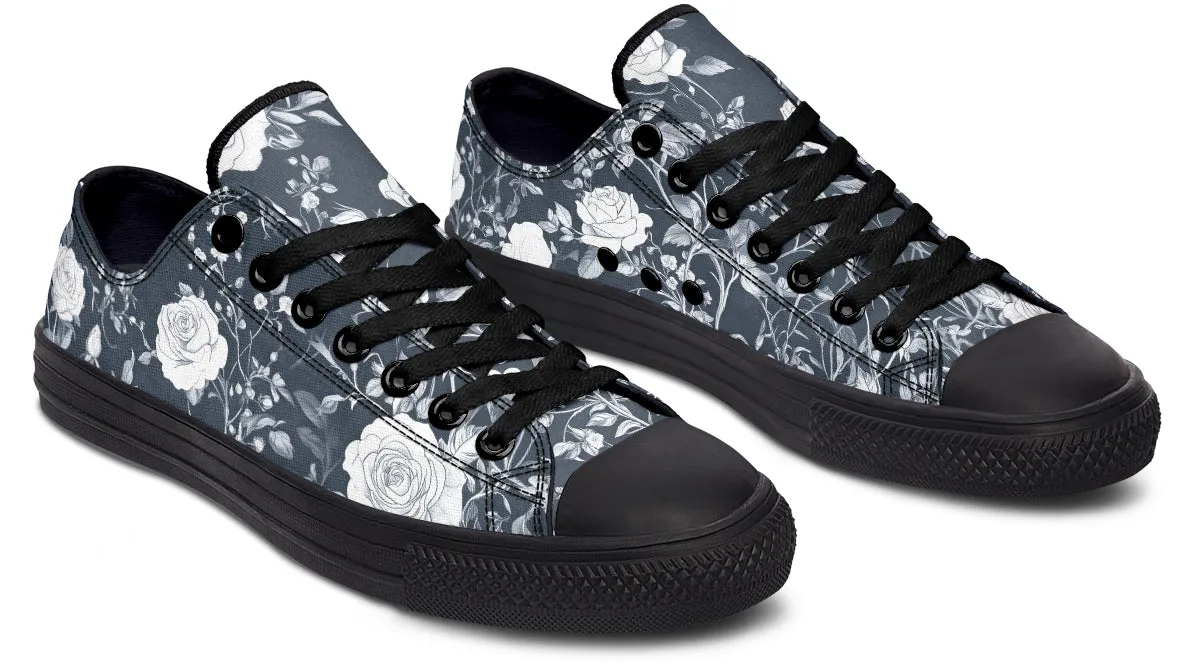 Grey Rose Romance Low Tops - Classic Premium Canvas Shoes with Comfortable and Durable Soles