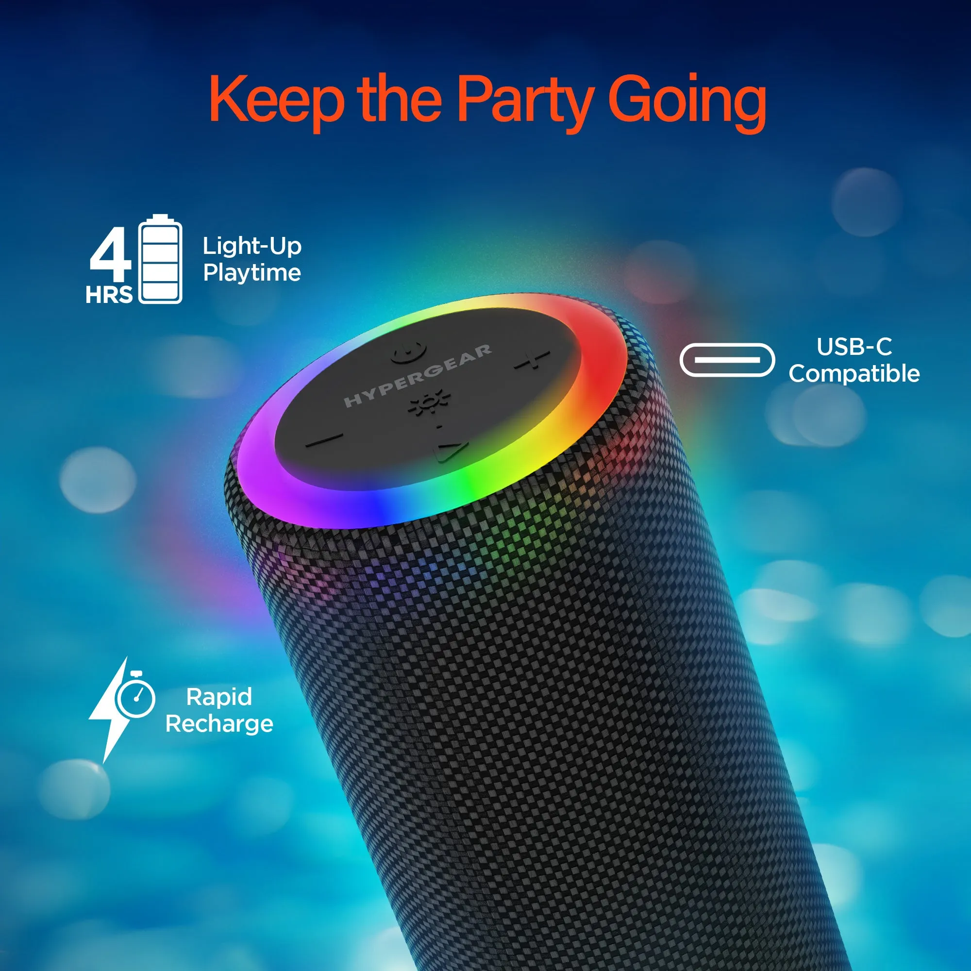 Halo XL Waterproof LED Wireless Speaker | Black