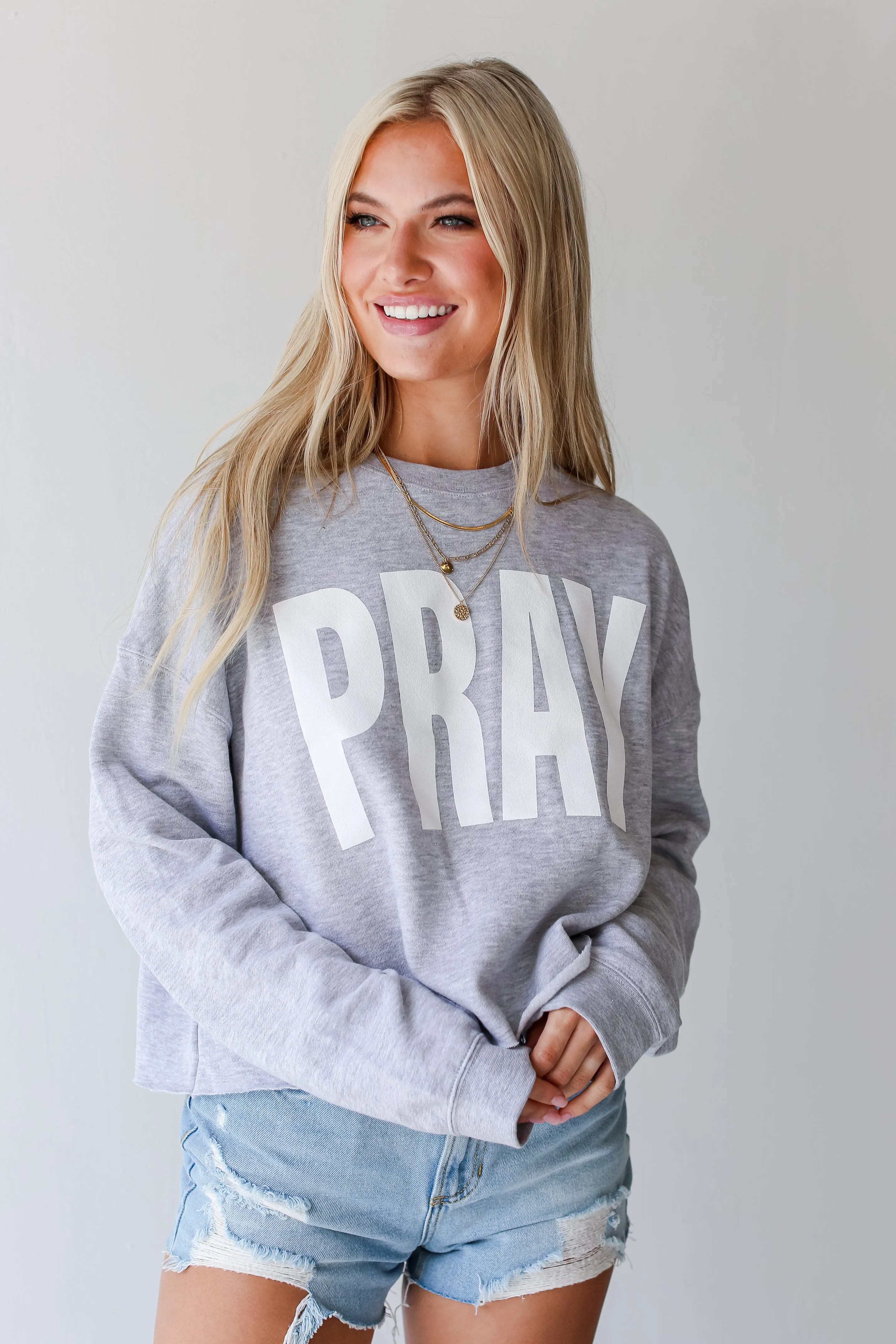 Heather Grey Pray Cropped Sweatshirt